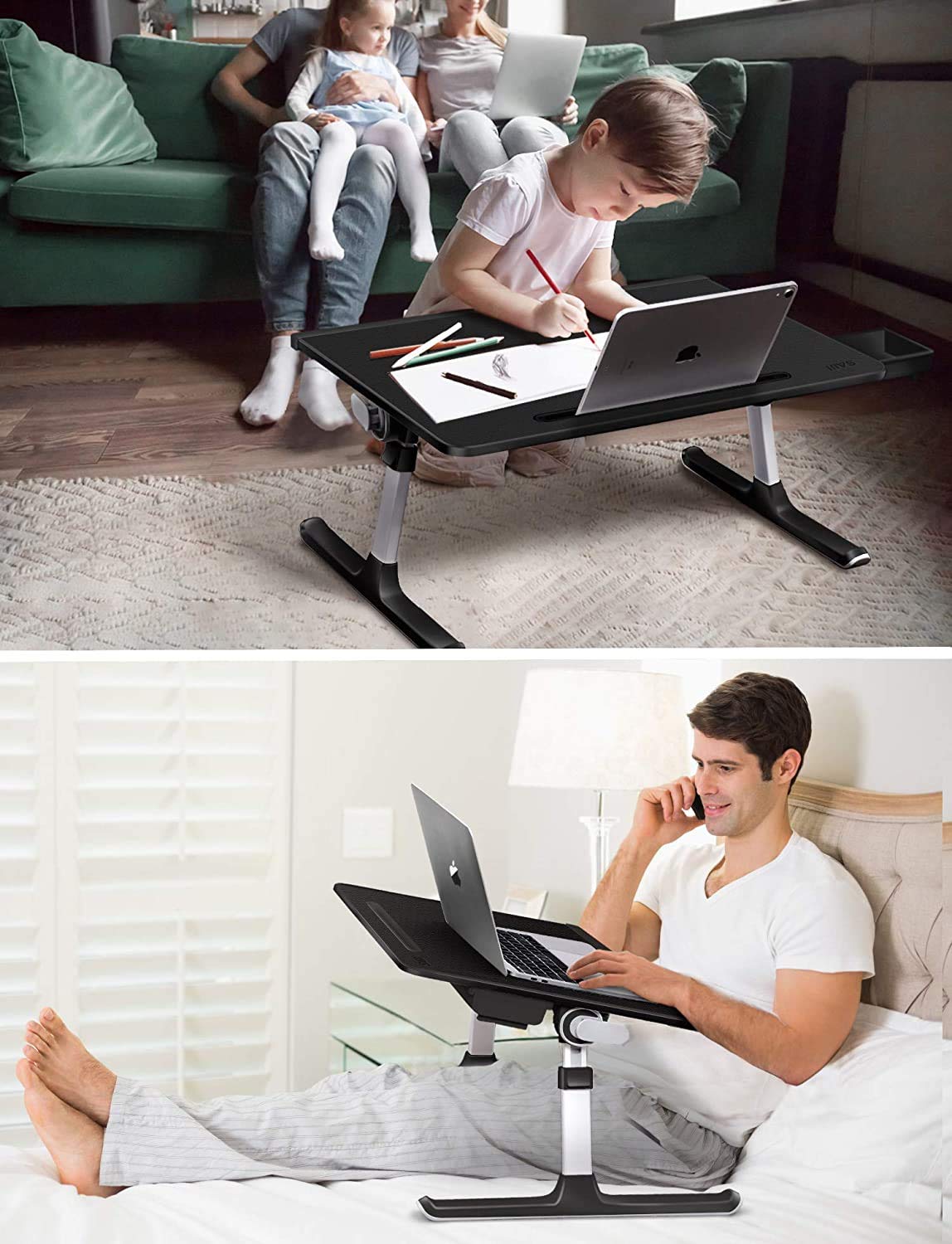 SAIJI Adjustable Tablet Stand Holder & Laptop Bed Tray Table - Portable Multi-Angle Viewing Stand for iPad, MacBook, Kindle - Perfect for Home Office, Bed, Sofa & Travel Use
