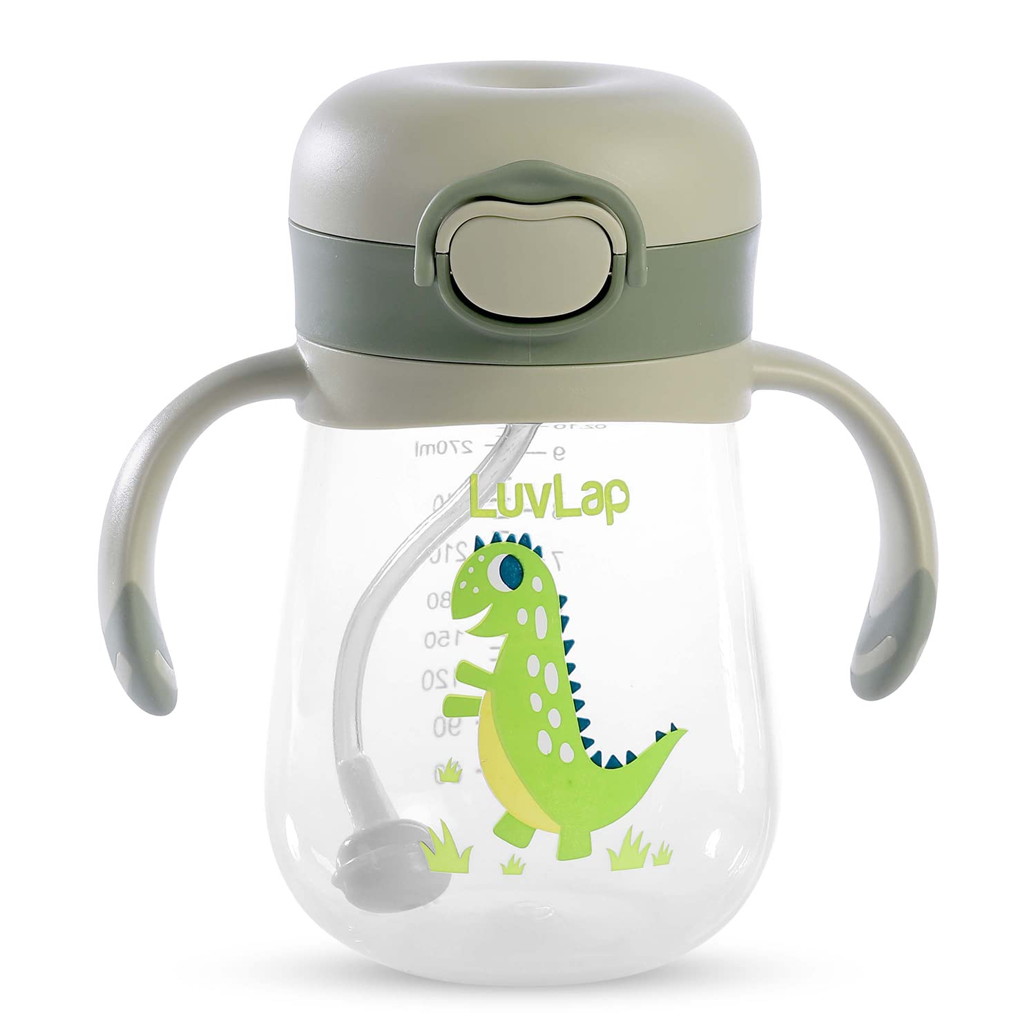 LuvLap Baby Bite-Resistant Soft Silicone Straw Sippy Cup with Handle & Weighted Straw - Anti-Spill Lock, BPA-Free, 300ml, Green - Ideal for Toddlers 6+ Months, Perfect for On-the-Go Feeding, Travel & Learning Independent Drinking