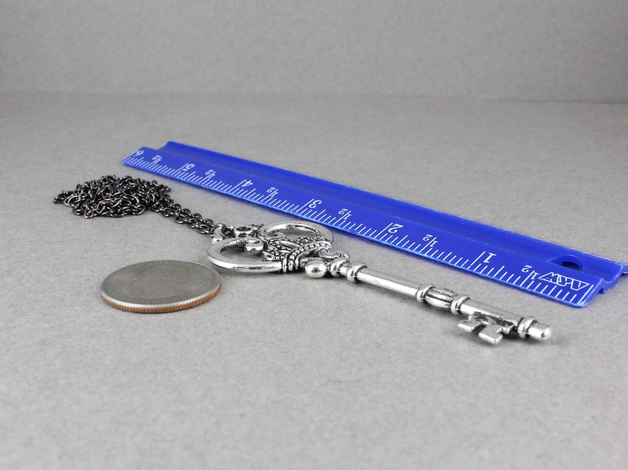 Antiqued Silver Skeleton Key Pendant Necklace - 27 Inch Dark Grey Chain for Women, Vintage Style Jewelry Gift - Perfect for Parties, Weddings & Everyday Wear