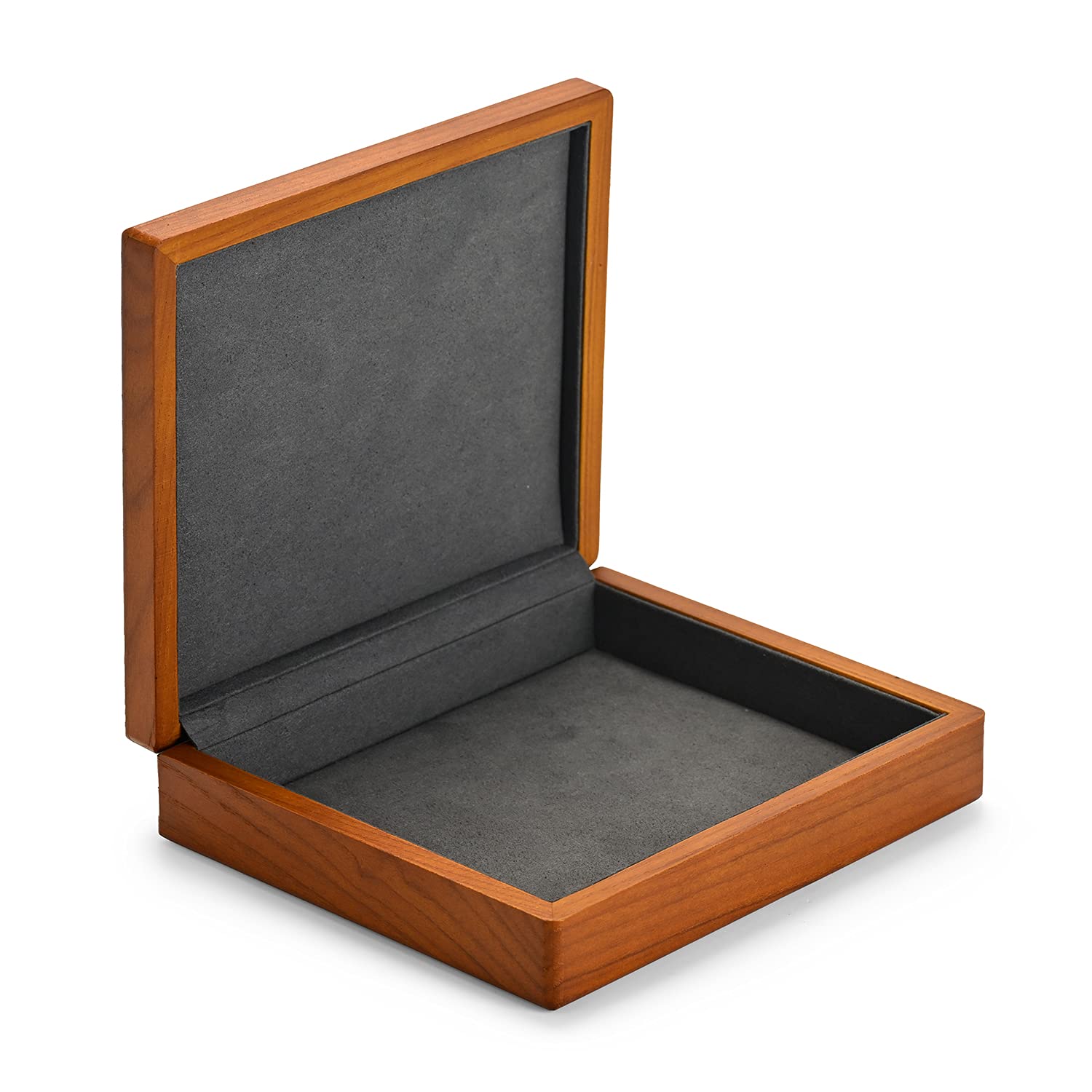 Solid Wood Jewelry Box Organizer with Lid - Ring Earrings Drawer Tray for Women, Grey Flat Storage Box | Perfect for Travel, Home Vanity & Gift Giving