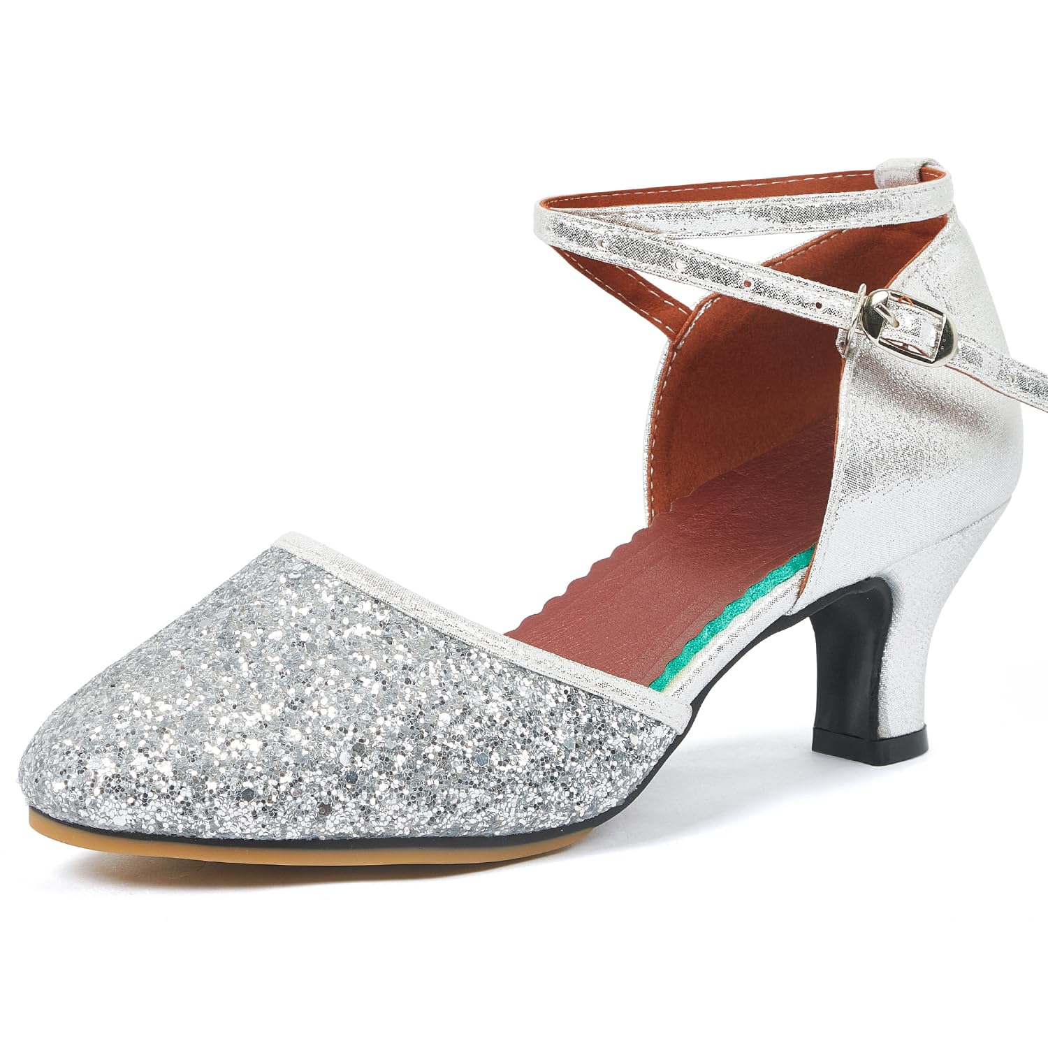 iCKER Women's Latin Dance Shoes - Heeled Ballroom Salsa Tango Party Sequin Shoes for Wedding, Performances & Social Dancing
