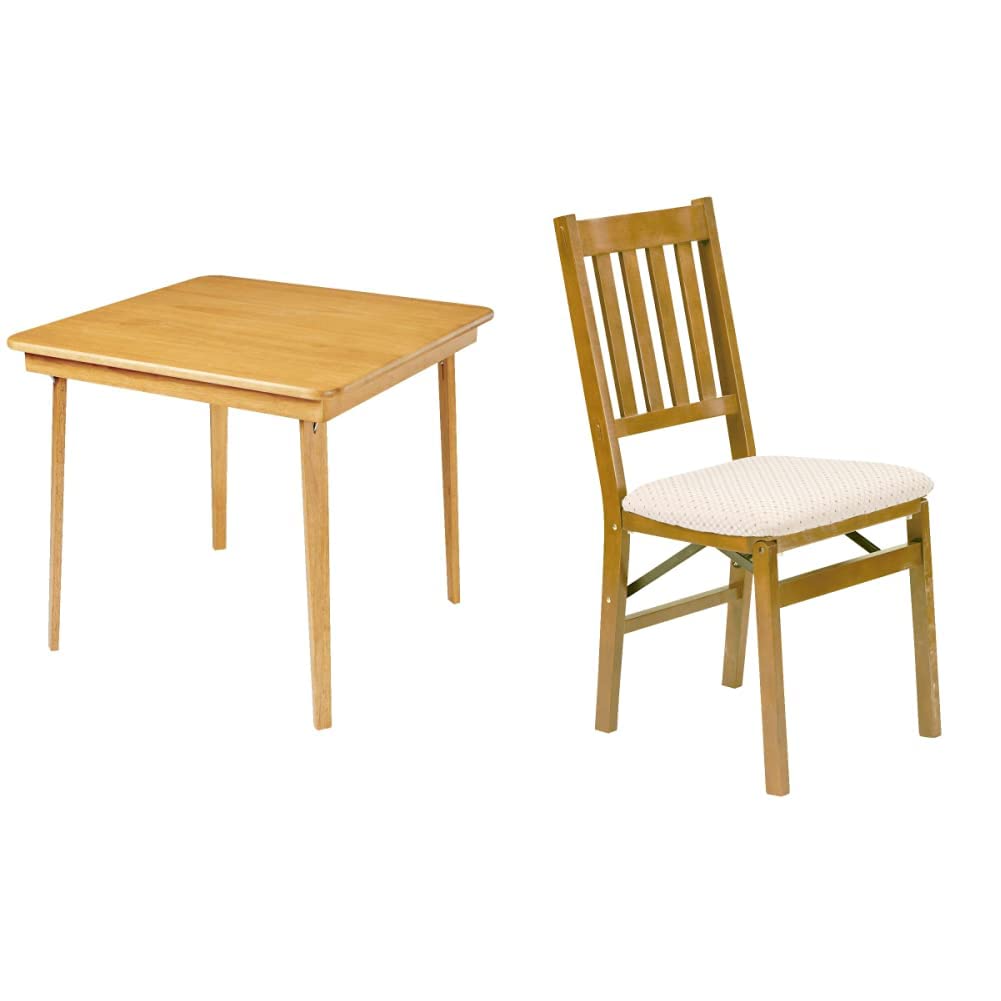 Stakmore Oak Finish Folding Card Table & 2 Arts & Crafts Chairs Set - Perfect for Game Nights, Crafting & Home Decor