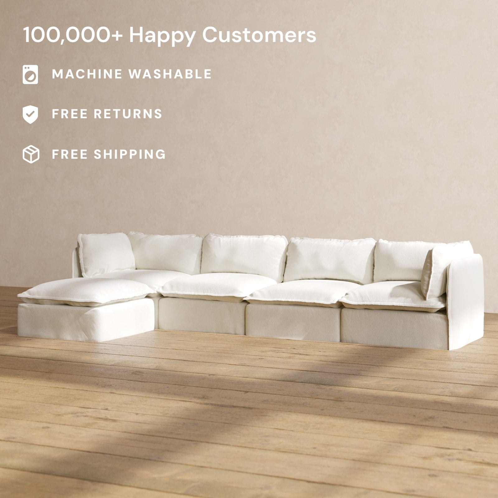 Premium Modular Performance 4-Seater Sectional Sofa in Eggshell White | Luxe Fabric Blend | Perfect for Living Rooms, Family Gatherings & Home Theater Seating
