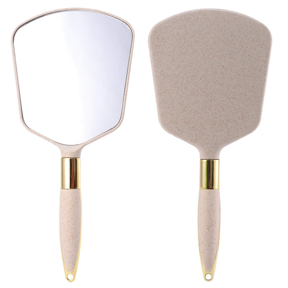Minkissy Handheld Makeup Mirror with Handle - Portable Travel Mirror for Personal Beauty, Vanity & On-the-Go Use - Compact Beige Cosmetic Mirror for Home, Office & Travel Essentials