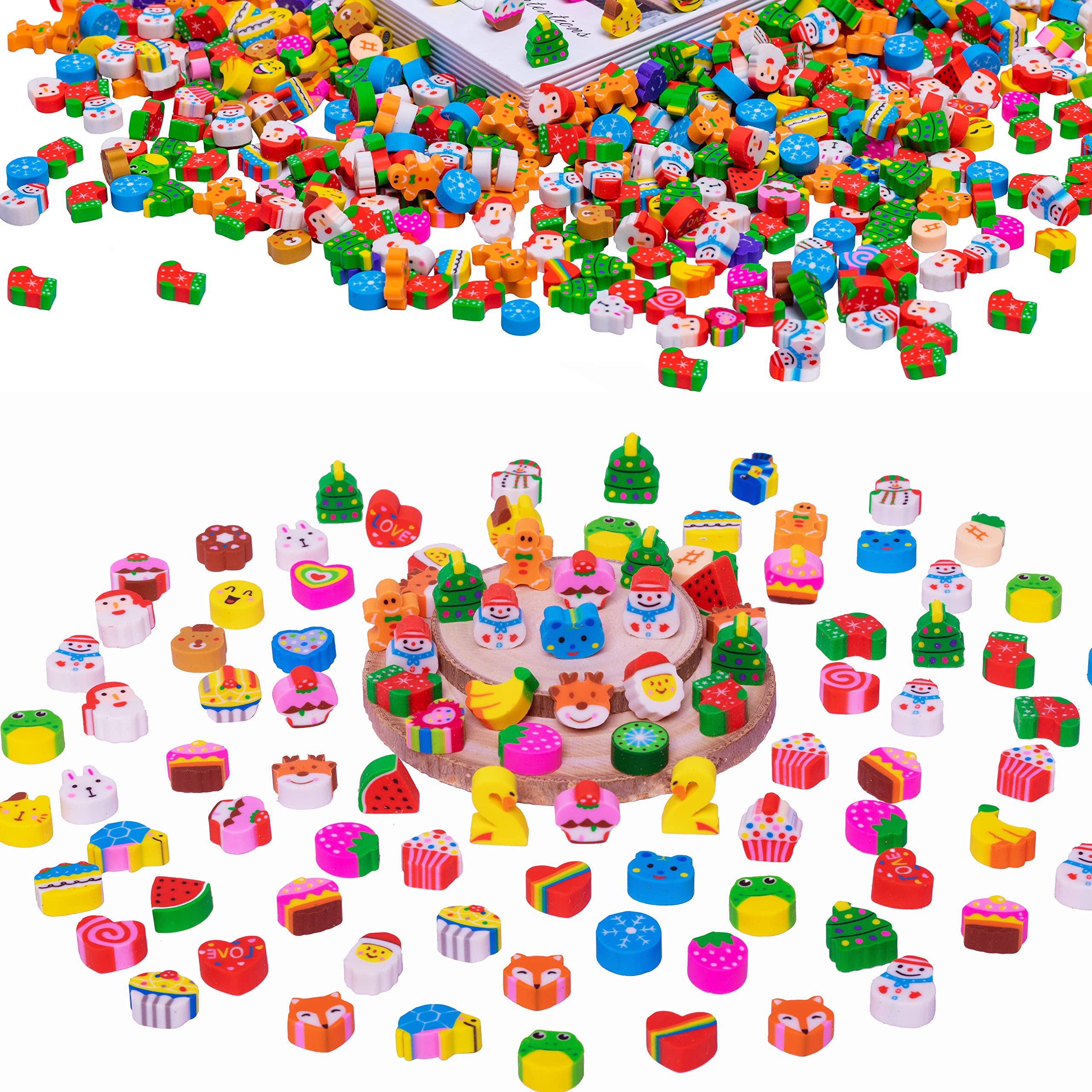 300+ Bulk Mini Erasers for Kids - Fun Food, Pink Heart & Animal Shaped Pencil Erasers - Perfect for 100th Day of School, Classroom Rewards & Party Favors
