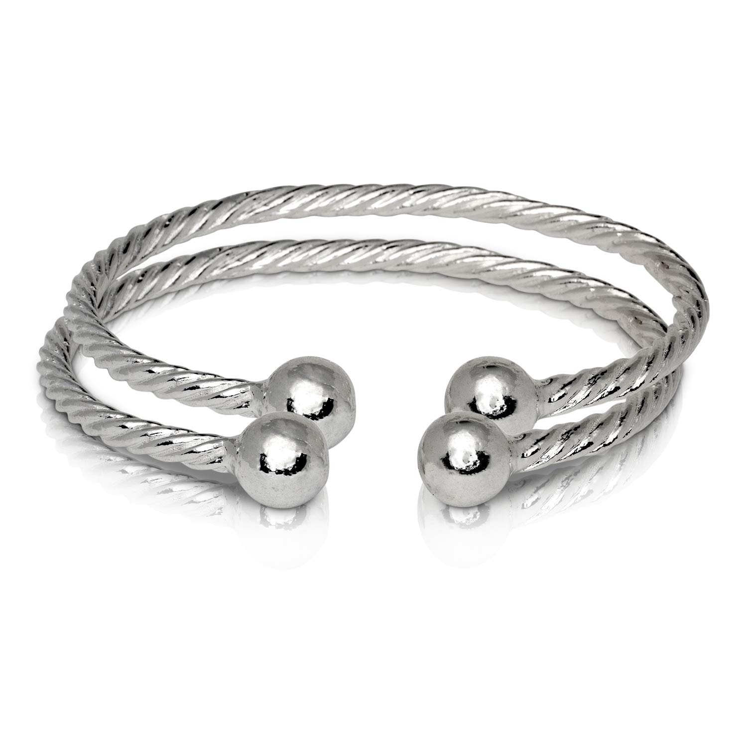 925 Sterling Silver Coiled Rope West Indian Bangles with Ball Ends - Handmade in USA (Pair) - Perfect for Caribbean Fashion, Boho Jewelry & Special Occasions