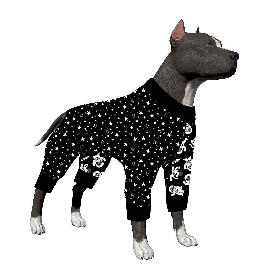 LovinPet Astronaut Print Dog Pajamas for Pitbulls - Lightweight Slim Fit Pullover Shirt for Large Dogs | Full Coverage Pet Sleepwear & Costume for Halloween, Christmas, or Indoor Lounging