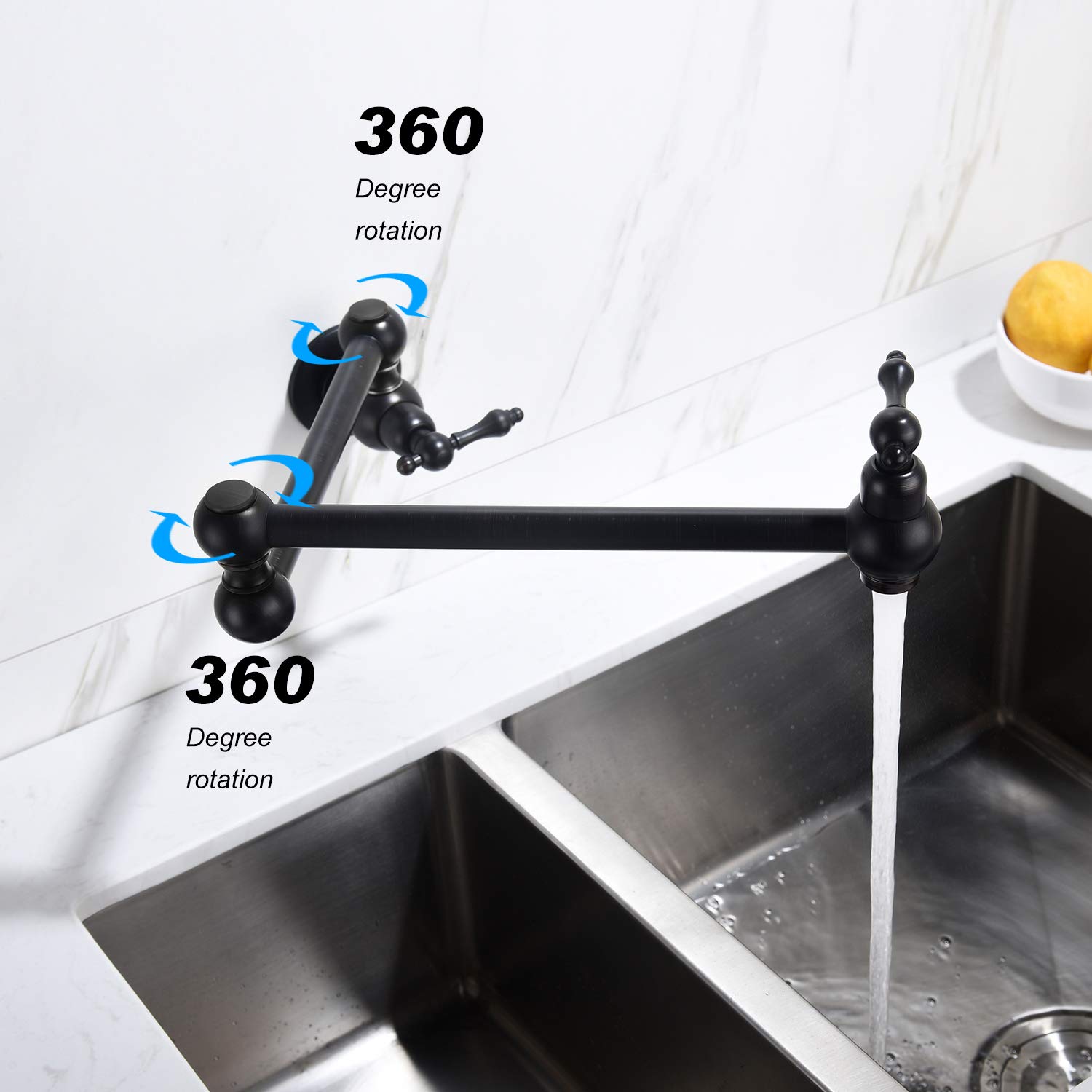 **GT4-ZJ Solid Brass Wall Mount Pot Filler Faucet - Black, Stretchable Swing Arm with Double Joint for Kitchen Sink, Perfect for Filling Pots & Pans**