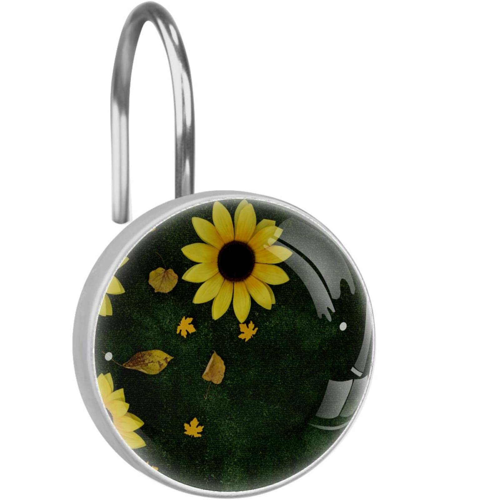 12-Pack Rust-Resistant Shower Curtain Hooks with Beautiful Sunflower Design - Decorative Bathroom Accessories for Shower Rods, Perfect for Home & Hotel Decor
