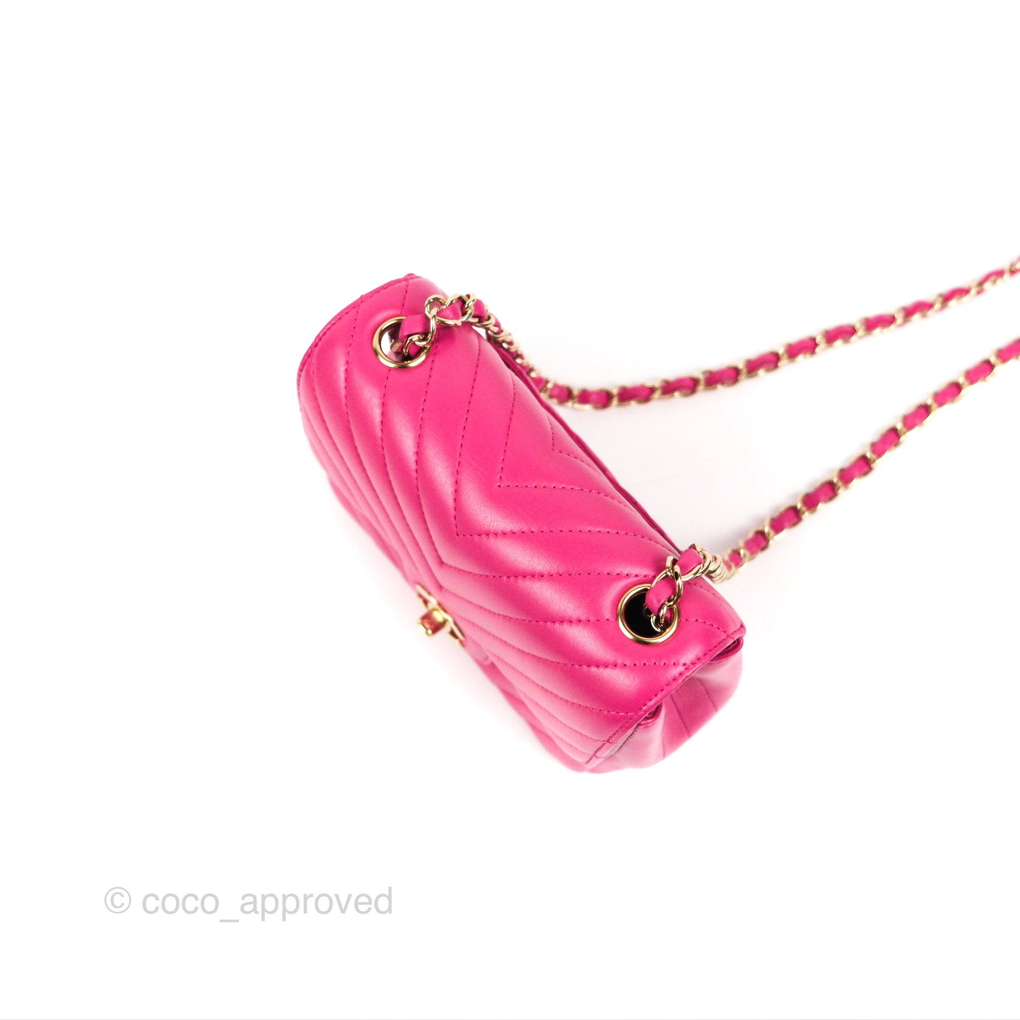 Chanel Chevron Mini Square Flap Bag in Pink Lambskin with Gold Hardware - Perfect for Evening Parties & Luxury Fashion Accessories