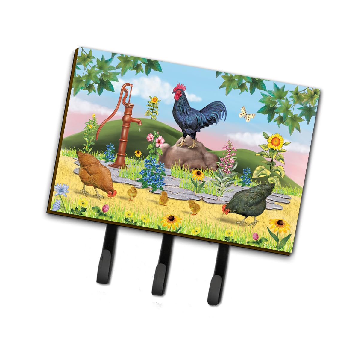 Caroline's Treasures PRS4039TH68 Rooster & Water Pump Wall Hook - Key Holder, Coat Rack, Leash Hanger for Keys, Towels, Aprons | Farmhouse Entryway, Kitchen, Mudroom Organization