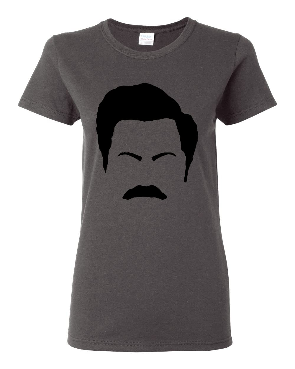 Ron Swanson Mustache Face Silhouette Graphic T-Shirt for Women - Parks and Recreation Pop Culture Fan Gift - Perfect for Casual Wear, Cosplay & TV Show Themed Parties