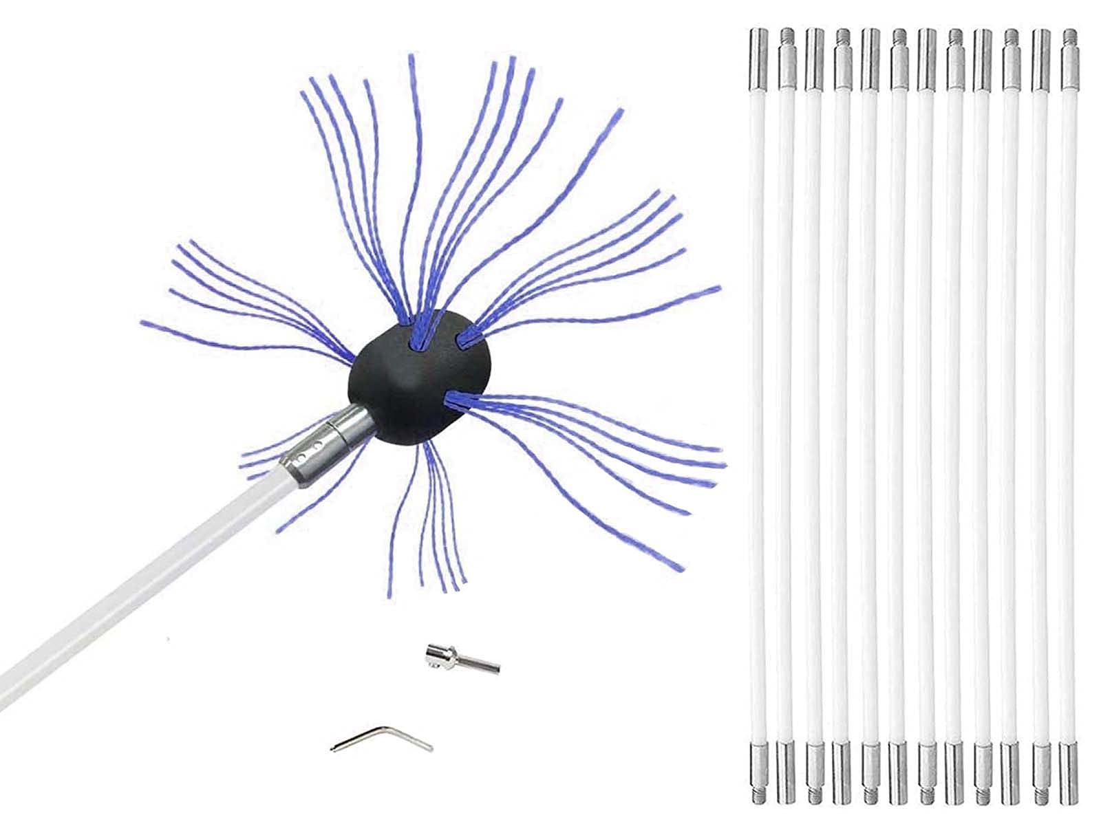 QDY Chimney Sweep Brush Kit - Flexible 8/10/12 Rods with Brush Head for Fireplace, Stove & Dryer Vent Cleaning - 12m Length - Perfect for Home Chimney Maintenance & Fireplace Safety
