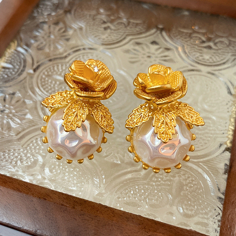 Baroque Pearl Flower Stud Earrings for Women - 925 Sterling Silver Floral Pearl Earrings | HE12445 | Elegant Gift for Wedding, Party & Daily Wear
