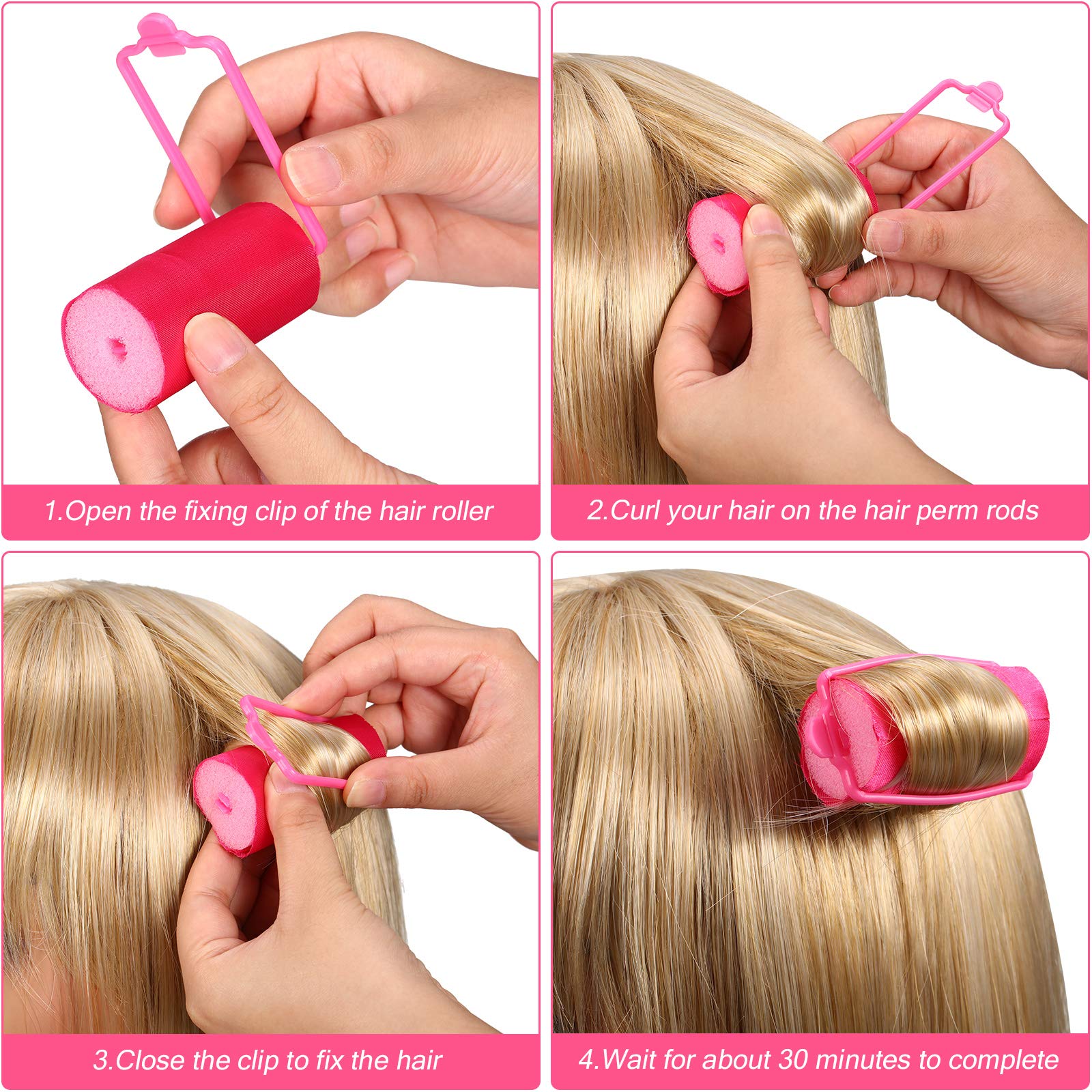 40 Pieces Satin Sponge Hair Rollers Set with Duck Teeth Clips - Multi-Size Rose Red Foam Curlers for Women's Hair Styling & Voluminous Curls - Perfect for Home Salon, Party Hairstyles & DIY Beauty Care