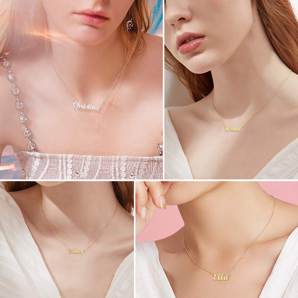 Custom4U Personalized Name Necklace - 18K Gold Plated Stainless Steel Pendant Jewelry - Unique Bridesmaid Birthday Gift for Women - Perfect for Weddings, Anniversaries & Special Occasions