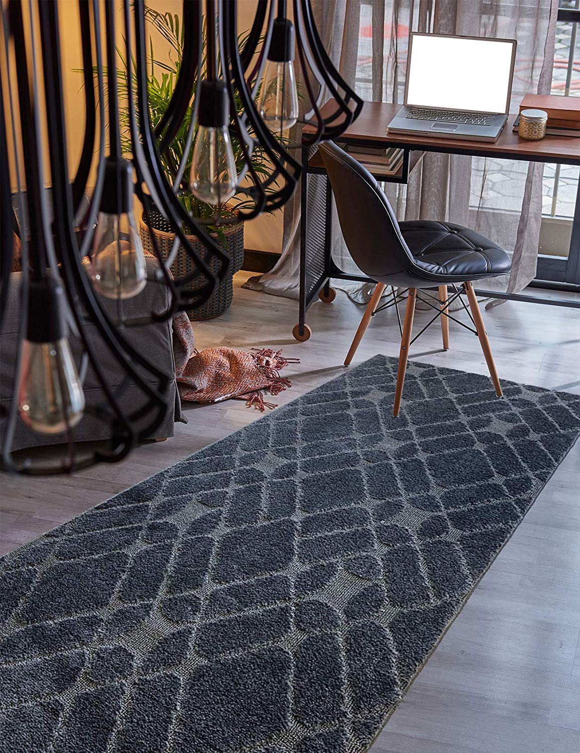 Custom Size Hallway Runner Rug - Non-Slip Trellis Pattern in Grey - 31