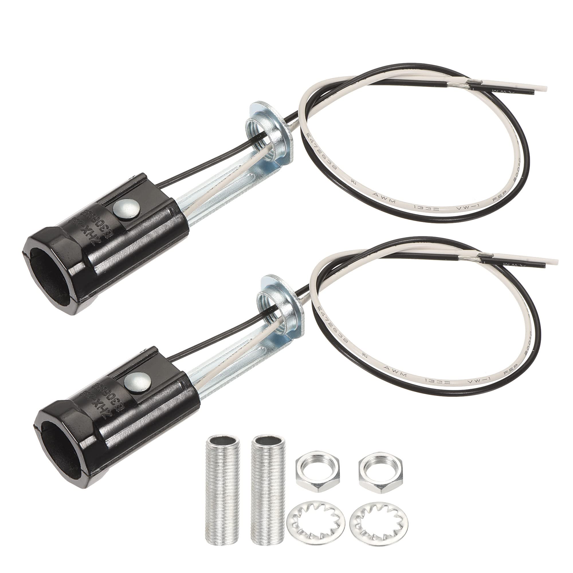 MECCANIXITY E12 Bulb Socket - 2.44 Inch Height Candelabra Base LED Lamp Holder with 9.8 Inch Wire & M10 Lamp Pipe Nuts - Pack of 3 - Perfect for Chandeliers, Ceiling Lights & DIY Lighting Projects