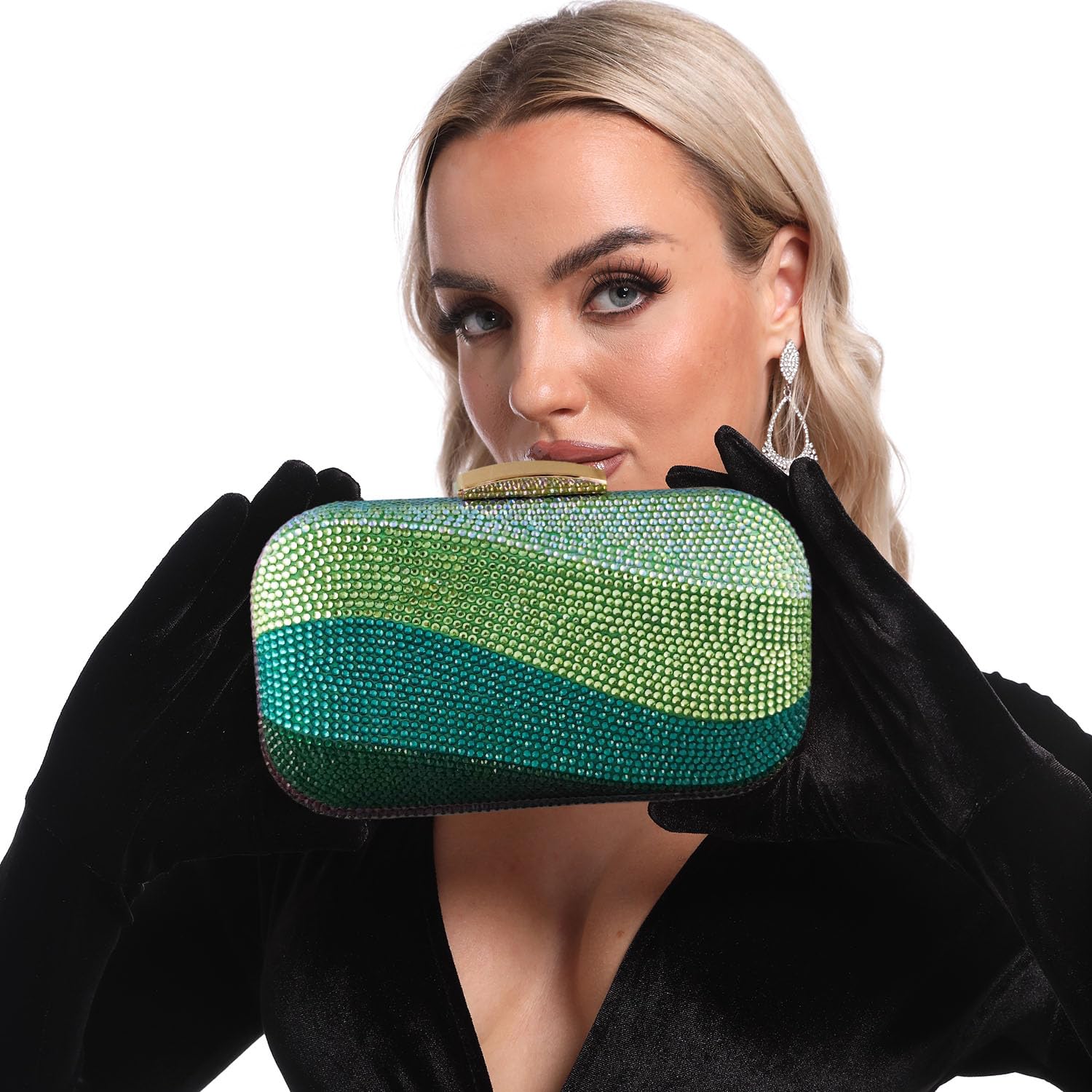 Luxury Crystal Clutch Evening Bag for Women - Rhinestone Wedding Purse with Sea Wave Design | Perfect for Prom, Gala, Cocktail Parties & Formal Events