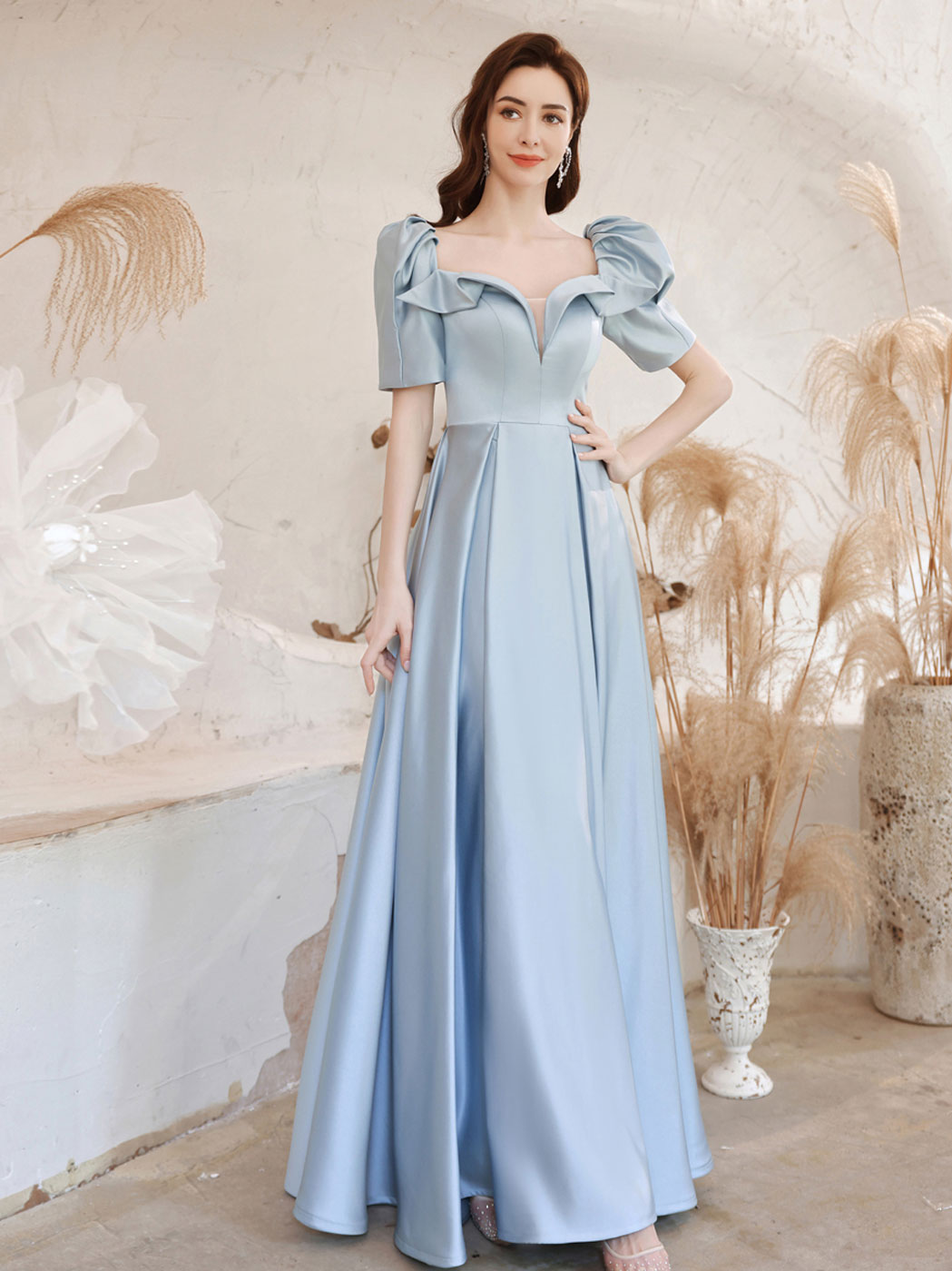 Elegant A-Line Square Neck Satin Long Prom Dress in Royal Blue | Formal Evening Gown for Homecoming, Ball & Special Occasions