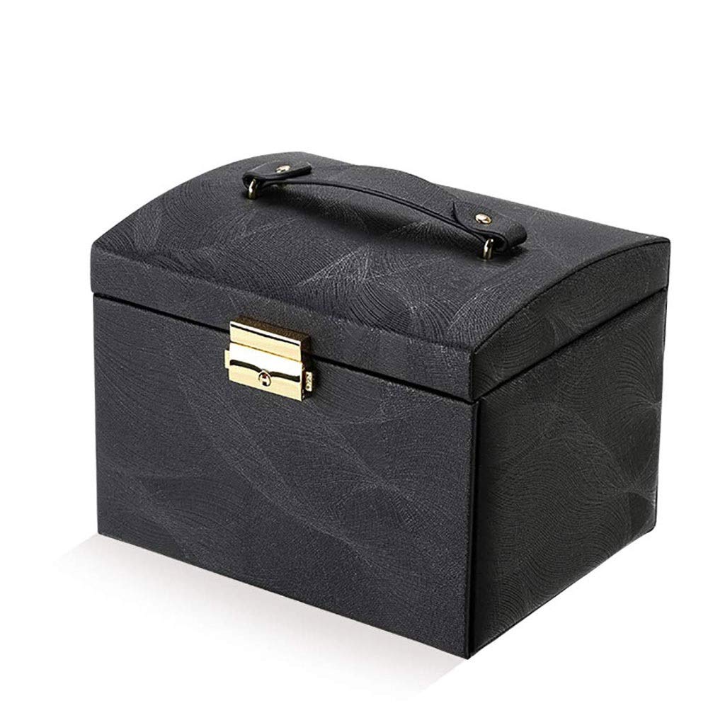 XJJZS Jewelry Box with Lock - Premium PU Leather Jewelry Organizer & Storage Case for Necklaces, Rings, Earrings - Elegant Black & Beige Design - Perfect for Travel, Home, and Gift Giving