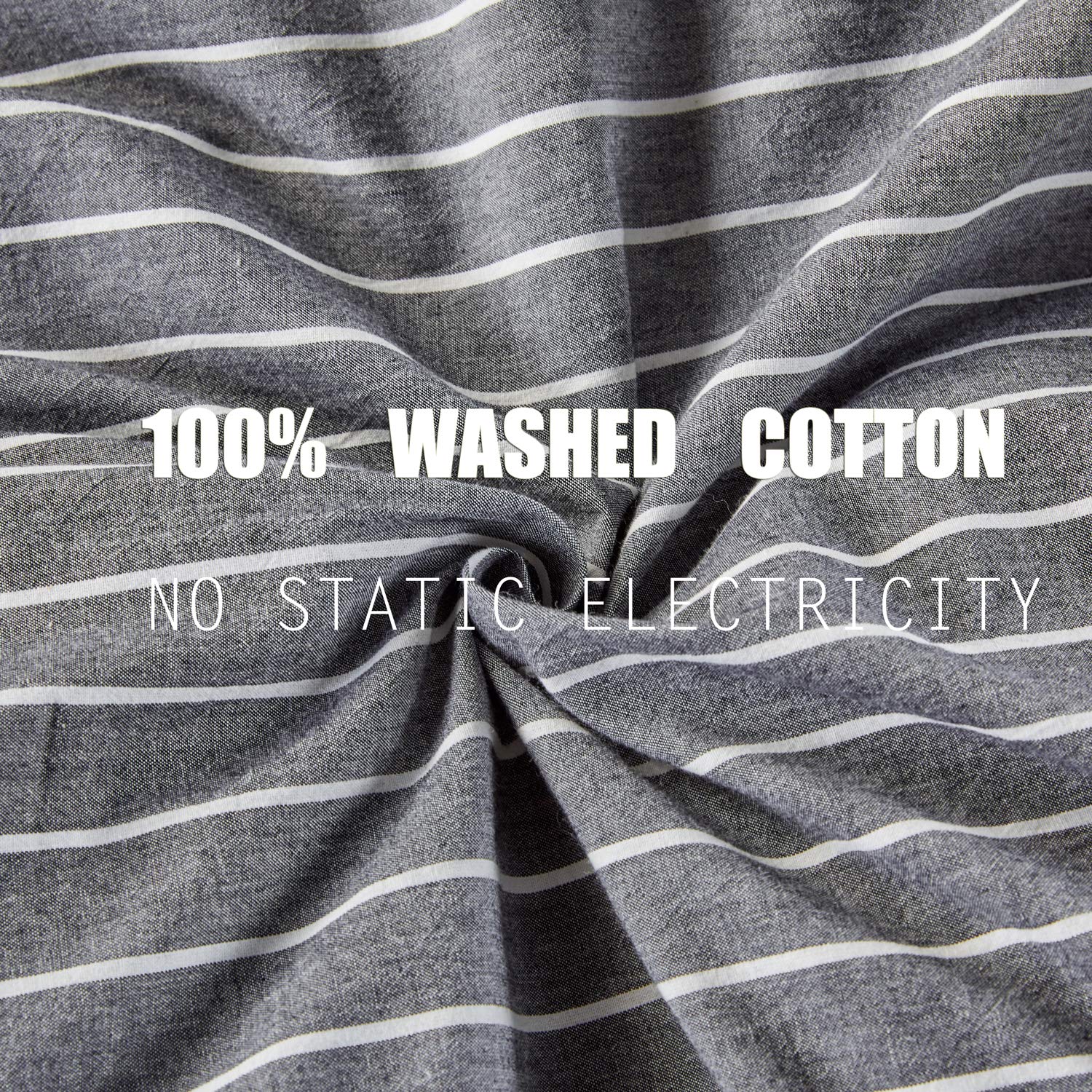 JELLYMONI 100% Washed Cotton Linen-Like Duvet Cover Set - 3 Piece Luxury Soft Bedding Set with Button Closure, Grey Stripes King Size (Comforter Not Included) - Perfect for Master Bedrooms, Guest Rooms & Cozy Home Decor