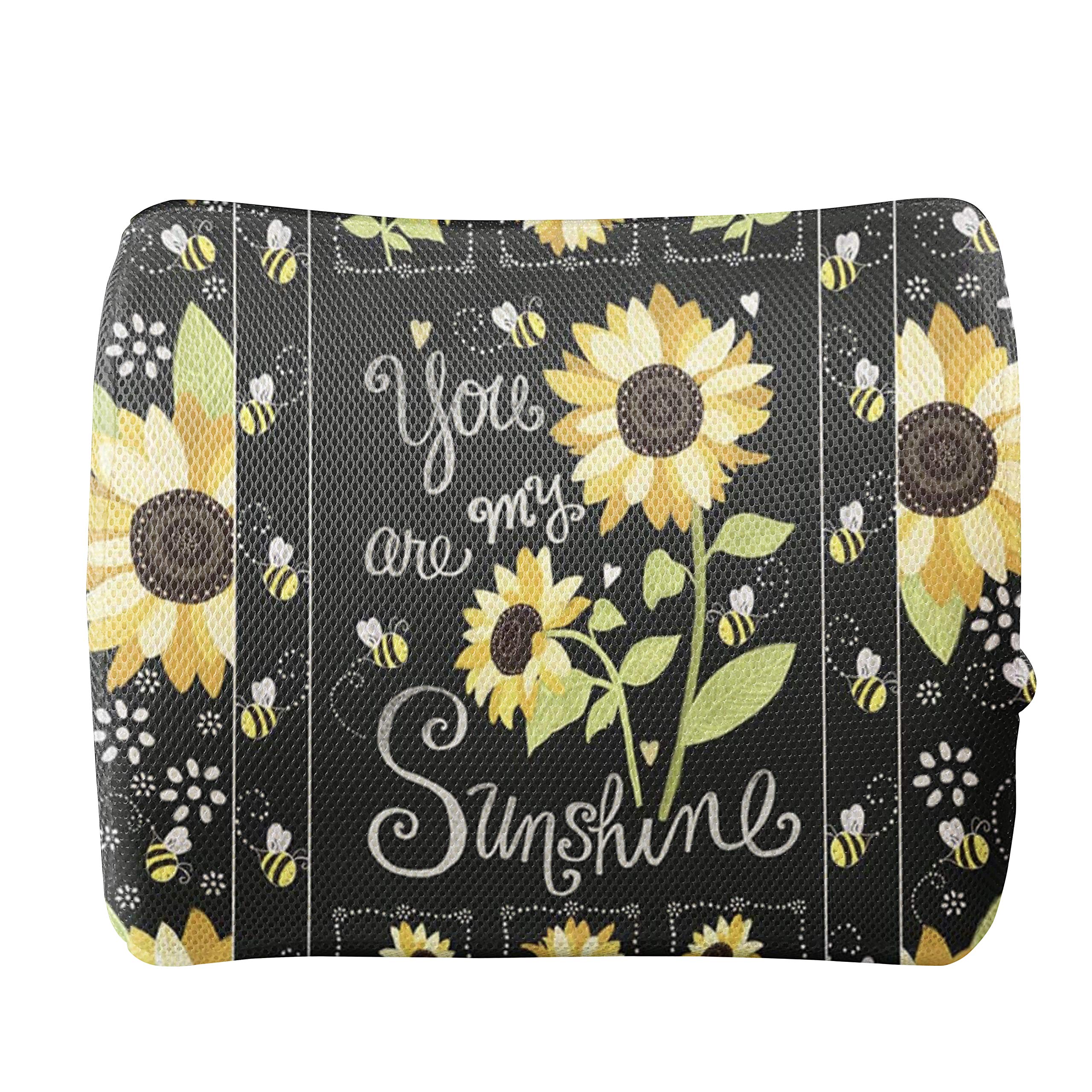 JEOCODY Sunflower Bees Memory Foam Lumbar Support Pillow - Orthopedic Back Cushion for Office Chairs, Car Seats & Home Use - Relieves Lower Back Pain & Coccyx Discomfort - Perfect for Work, Driving & Relaxation
