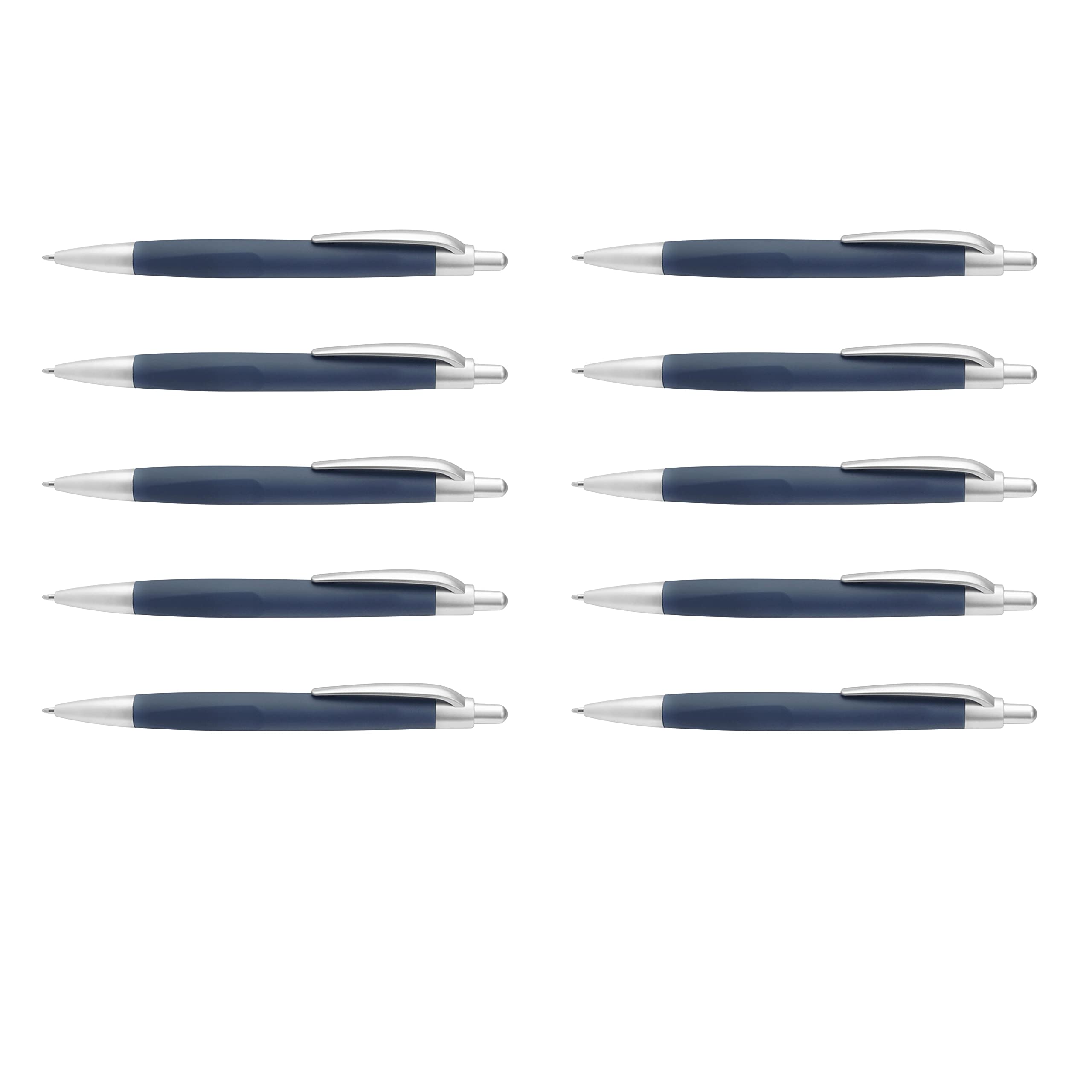 10 Pack Atlas Click Action Pens - Plastic Barrel, Black Ink, Navy Blue - Smooth Writing for Office, School & Home Use