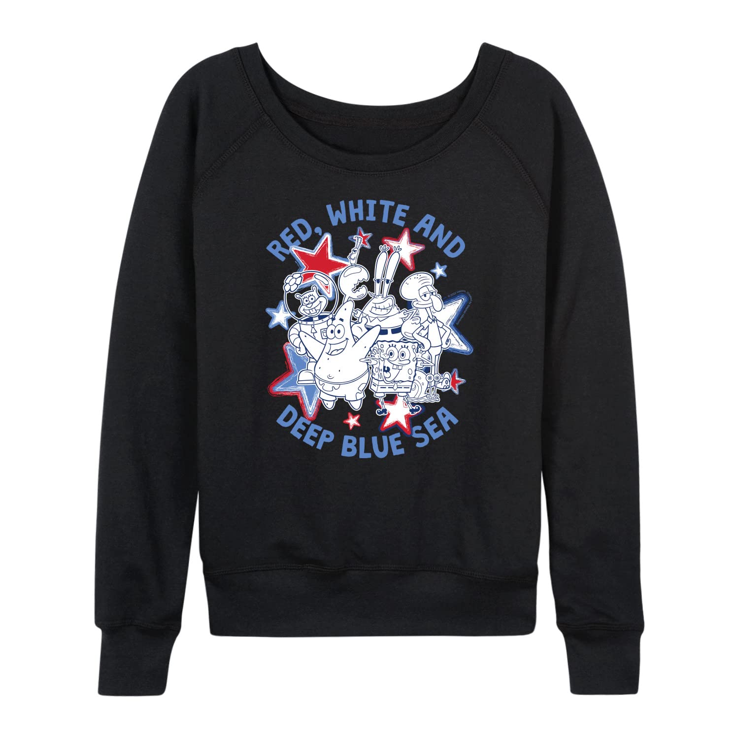 HYBRID APPAREL Women's SpongeBob SquarePants Lightweight French Terry Pullover Hoodie - Red, White & Navy Blue Cartoon Sweatshirt | Casual Loungewear, Gift for Fans, TV Show Merchandise