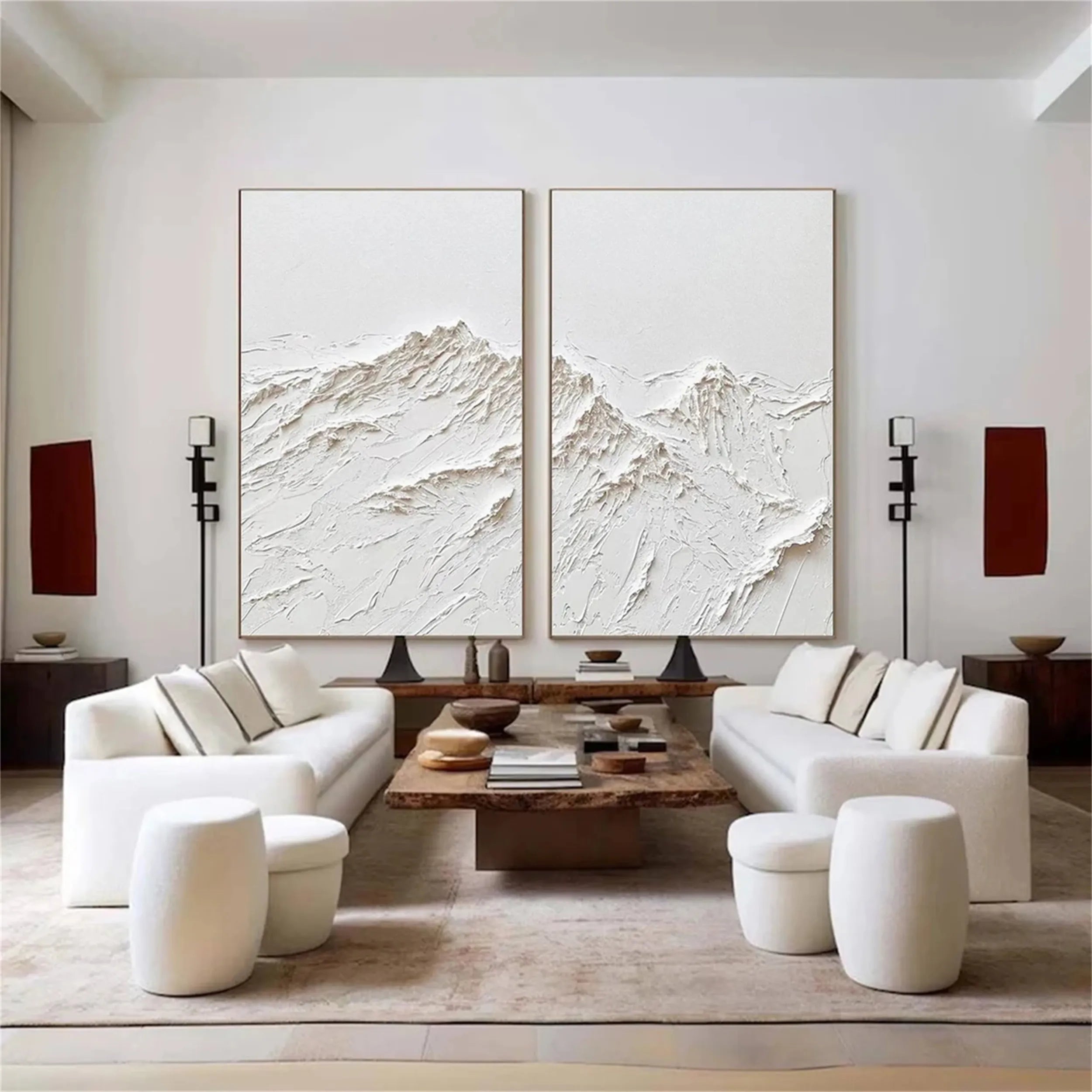 Minimalist Textured Plaster Art Paintings - Set of 2 Modern Abstract Wall Decor for Living Room, Bedroom & Office | #MM264