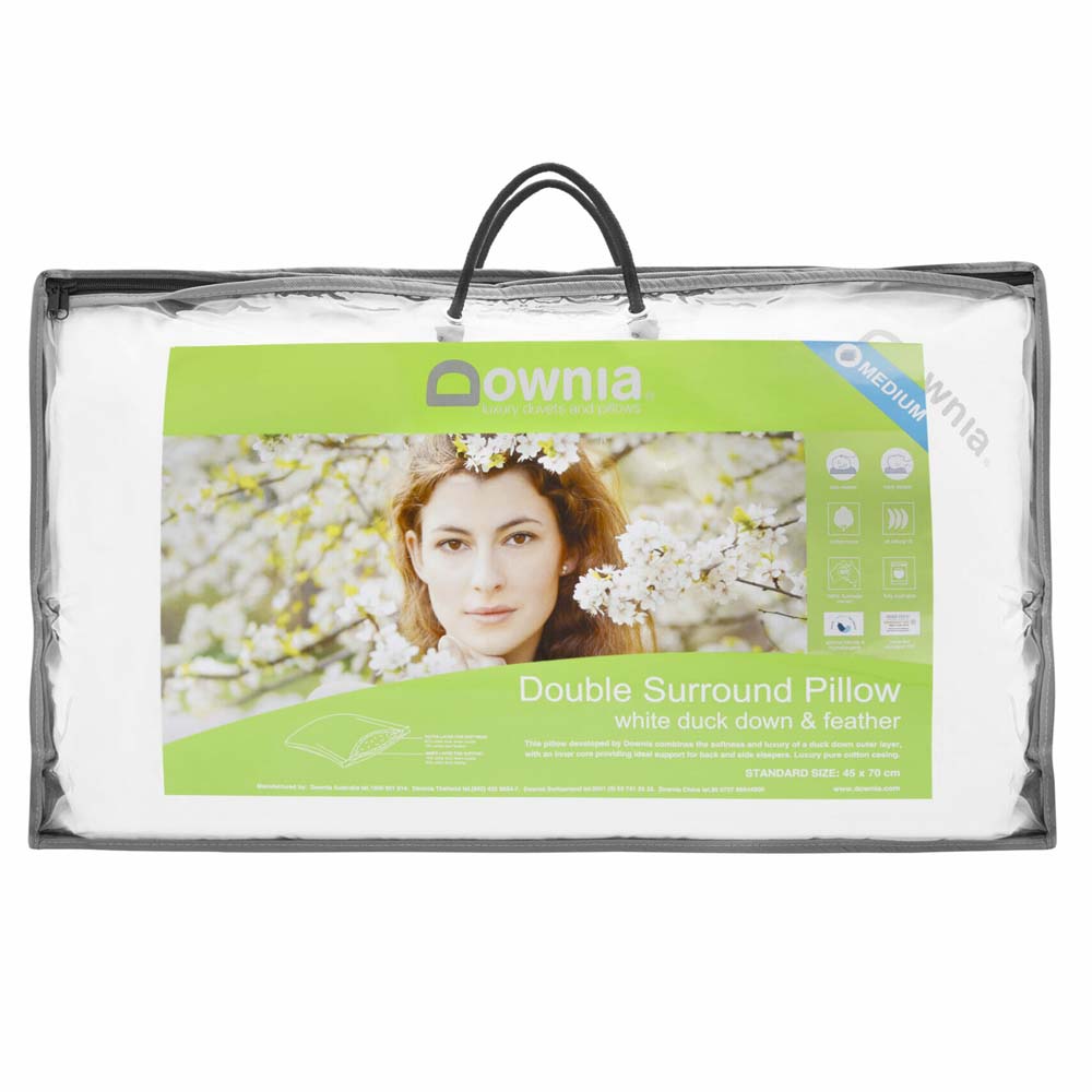 Premium Double Surround Collection Down & Feather Medium Profile Pillow - Luxury Hotel Quality Bed Pillow for Side Sleepers & Back Sleepers - Perfect for Home, Guest Room & Travel Use