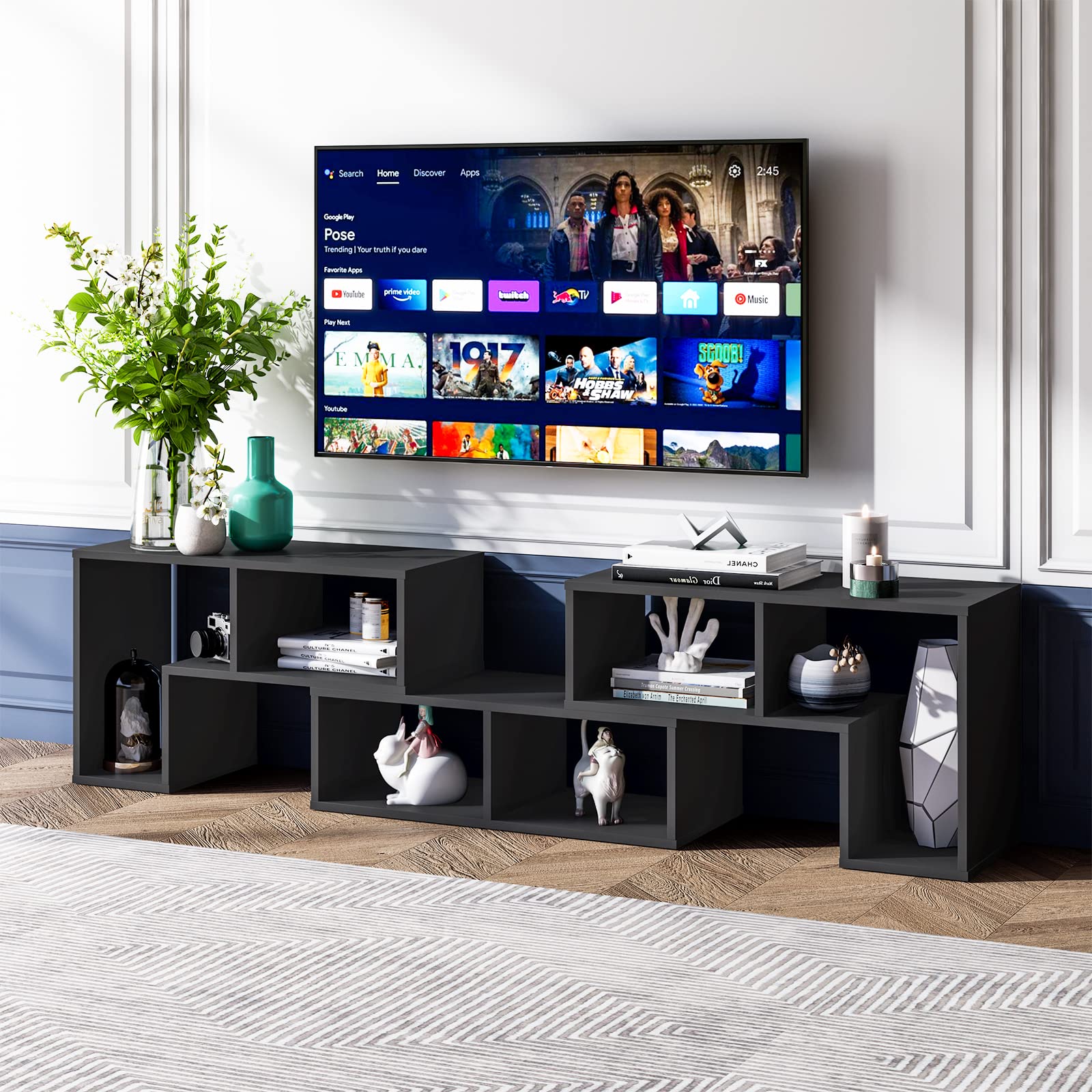Tangkula 3-Piece Modular TV Stand for 50-65 Inch TVs - Modern Entertainment Center with Open Storage Shelves, DIY Media Console for Living Room, Bedroom & Home Theater (Black)