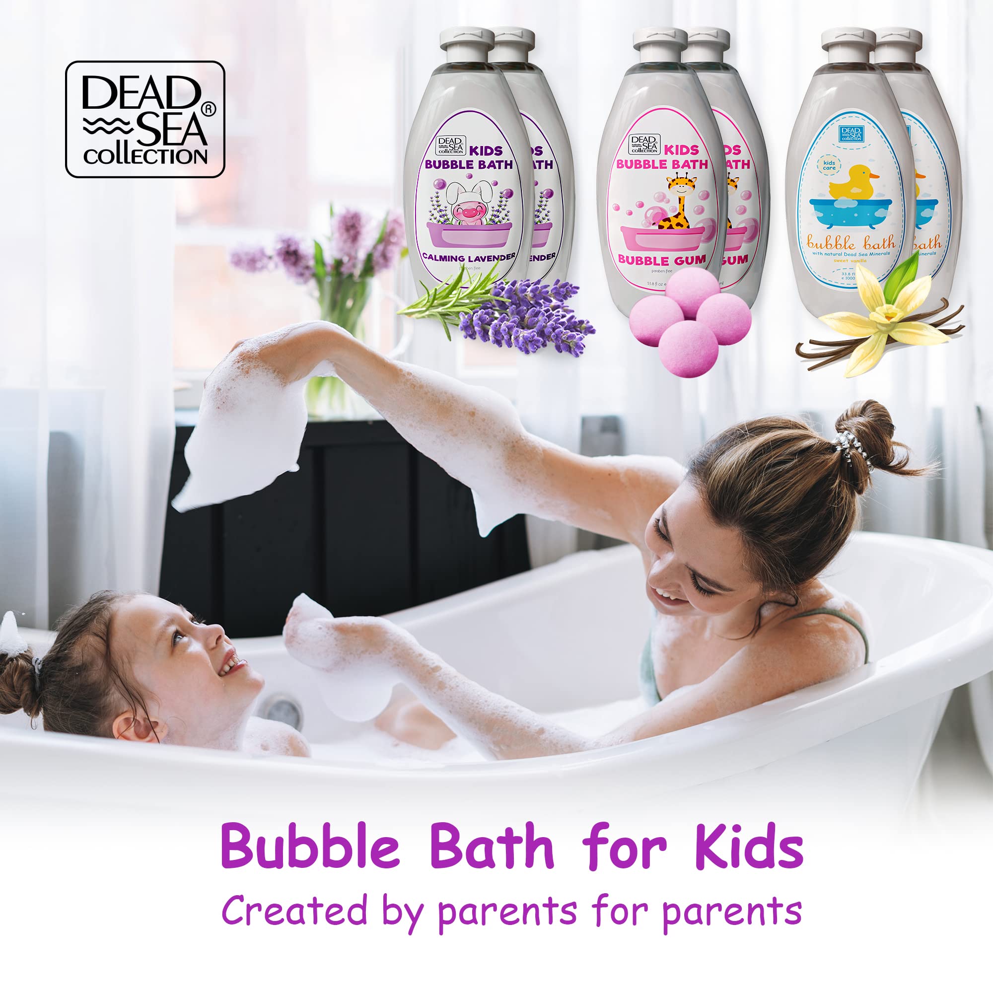 Dead Sea Collection Lavender Body Wash & Bubble Bath Gift Set - 2 x 67.6 fl oz Body Wash + 2 x 33.8 fl oz Kids Bubble Bath with Calming Lavender Scent - Moisturizing Bath Essentials for Relaxation & Sensitive Skin Care