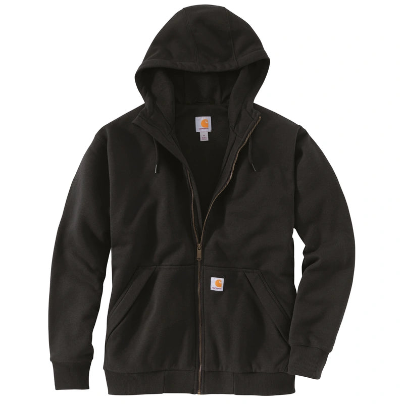 Carhartt Men's Rain Defender Loose Fit Midweight Thermal Zip-Up Hoodie Sweatshirt - Black | Water-Resistant Fleece Jacket for Outdoor Work & Cold Weather