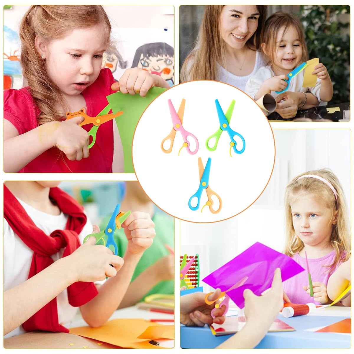 Kids Safety Scissors - 3 Pack Plastic Blades for Arts & Crafts, Left & Right Handed Use - Safe Rounded Tips for School Projects, DIY, and Paper Cutting