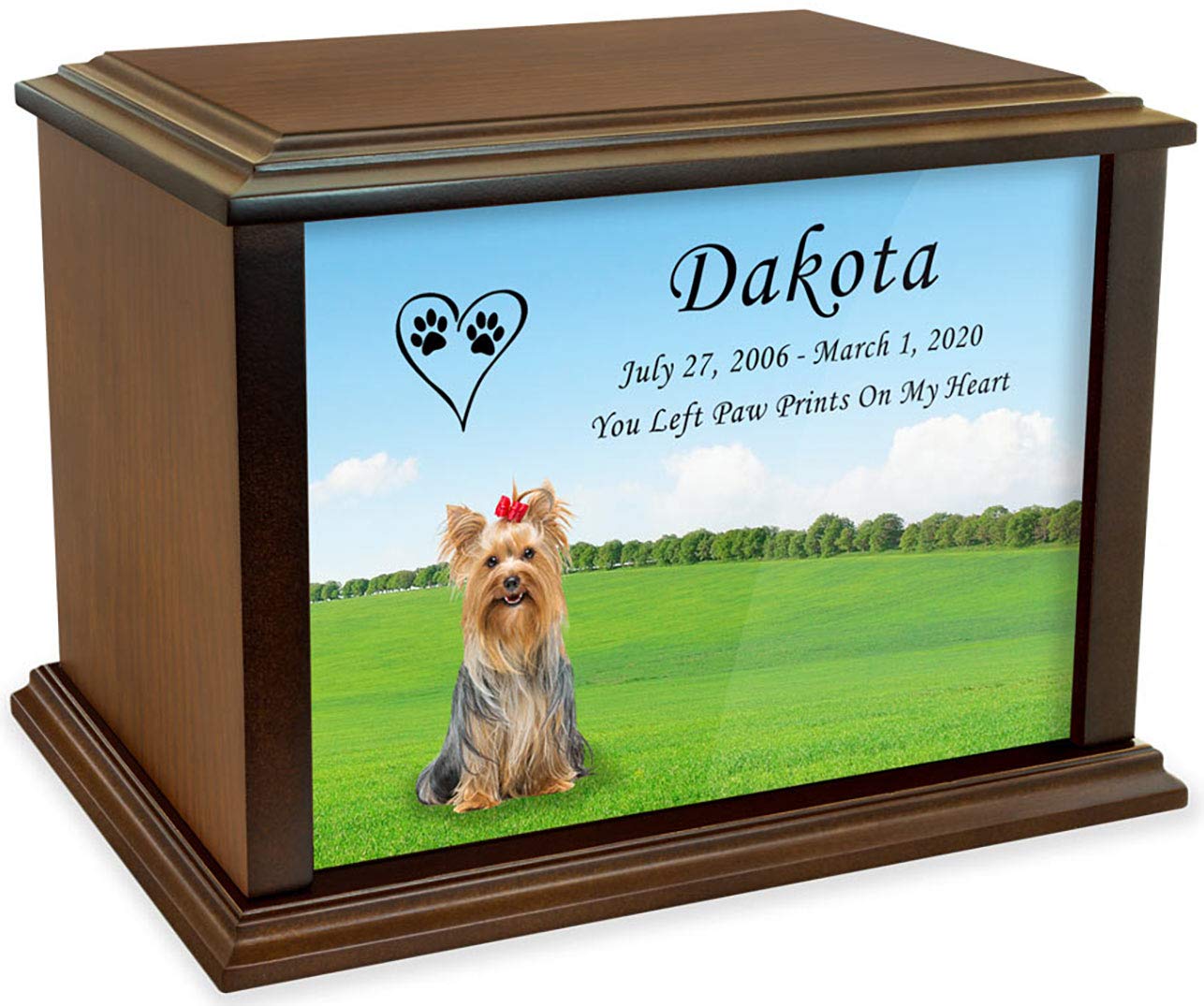 Personalized Yorkshire Terrier Pet Memorial Urn - Custom Engraved Wooden Pet Cremation Urn for Ashes - Medium Size Holds Up to 100lbs - Perfect for Home Memorials, Pet Loss Gifts & Rainbow Bridge Tributes