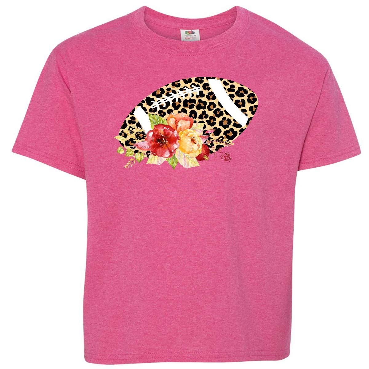 Inktastic Football with Flowers and Leopard Spots Youth T-Shirt - Cute Graphic Tee for Girls, Soft Cotton Comfort Fit - Perfect for School, Sports & Casual Wear