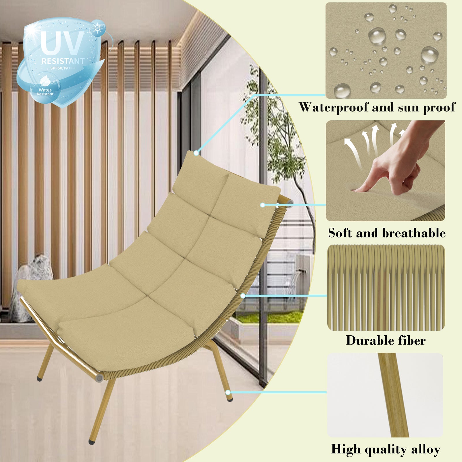 Wooden Chaise Lounge Chair with Side Table - Indoor & Outdoor Alloy Frame Recliner (380lbs Capacity) - Perfect for Camping, Gaming, Lunch Breaks, Garden Parties & Sunbathing