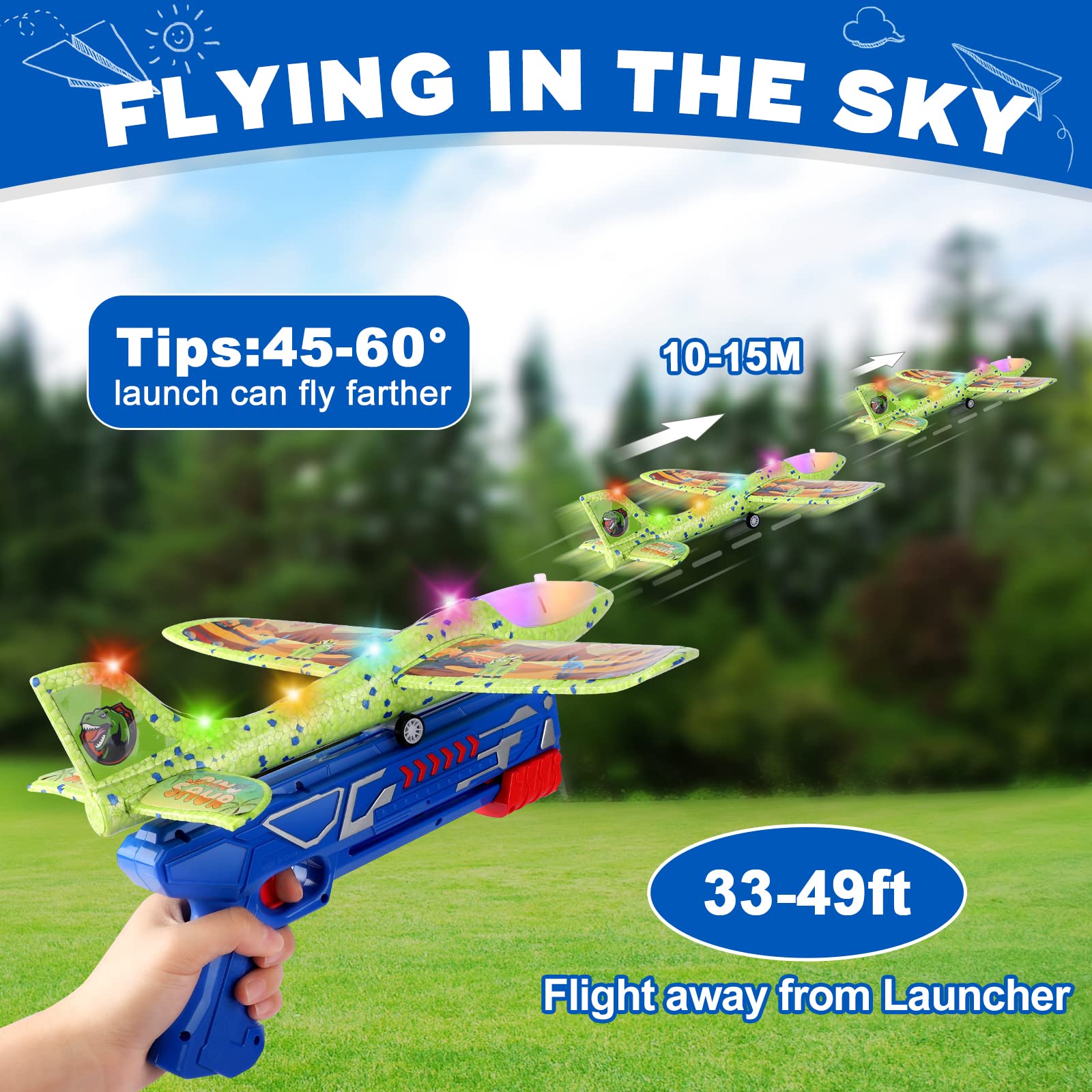 3 Pack Foam Airplane Launcher Toys for Kids - 12.6