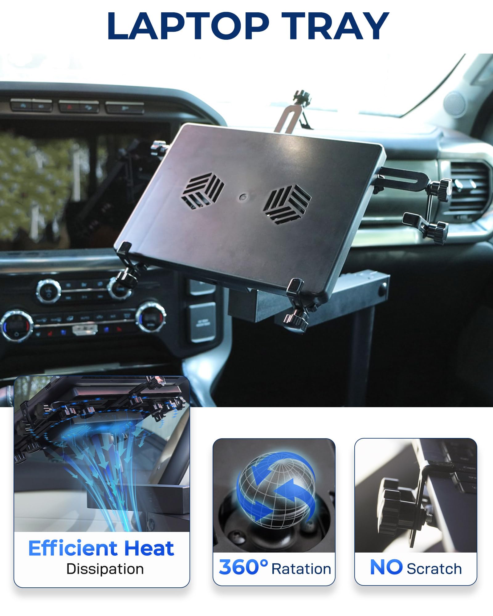 Adjustable Aluminum Truck Laptop Mount Holder for 2007-2017 Jeep Wrangler JK - Fits Laptops Up to 17