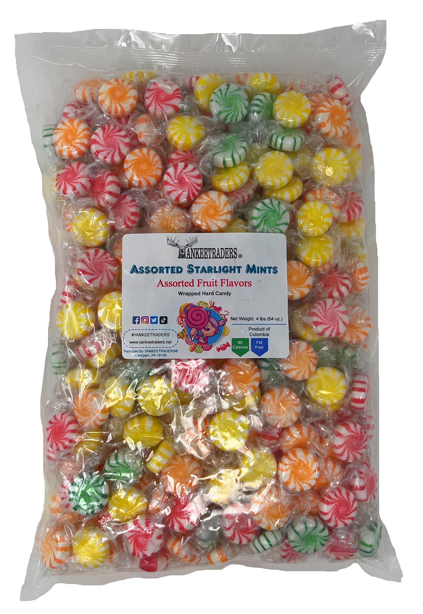 Yankee Traders Assorted Fruit Flavored Starlight Hard Candy - 4lb Bulk Bag for Parties, Holidays & Office Treats | Delicious Wrapped Candies for Gifts, Pinatas & Dessert Toppings