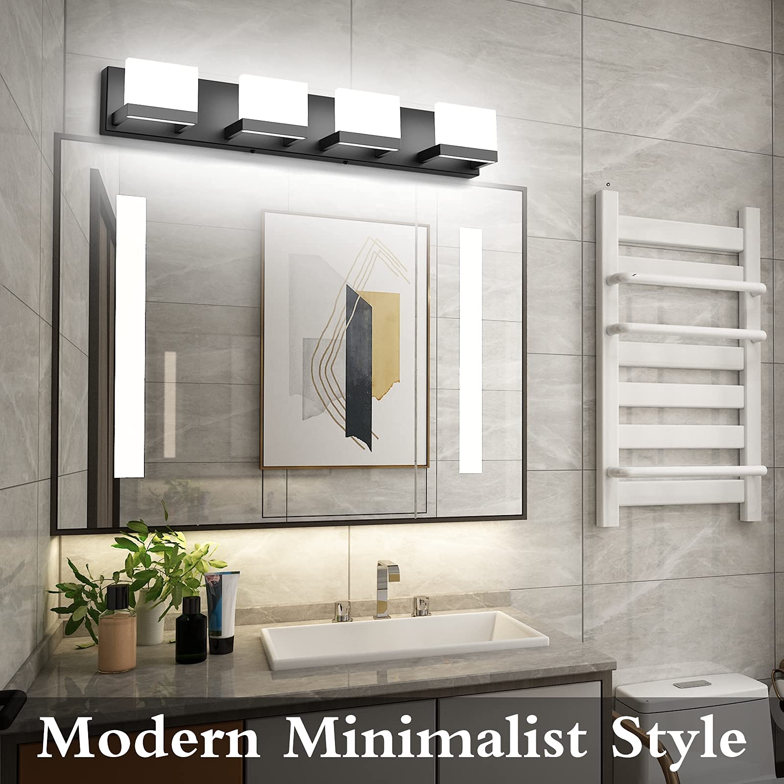 Tipace Modern 4-Light LED Vanity Mirror Light Fixture - Chrome/Black Bathroom Wall Sconce with Up & Down Lighting (6000K Cool White) - Perfect for Bathroom Makeup Vanity, Dressing Room & Mirror Illumination