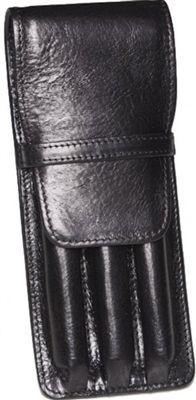 Premium Aston Leather 3-Pen Holder - Black Genuine Leather Desk Organizer for Office, Home & School Use