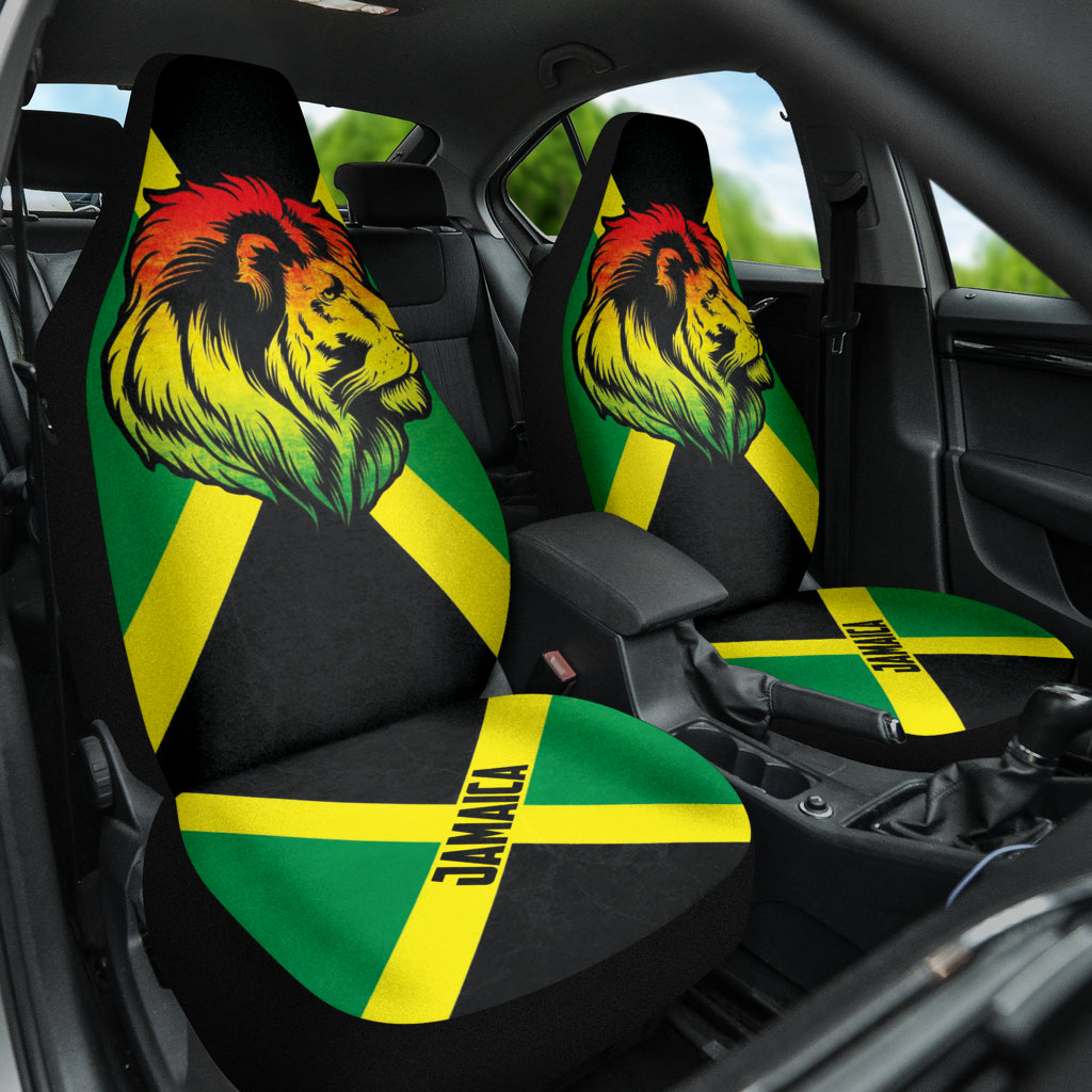 Premium African Print Lion & Jamaica Flag Color Car Seat Covers 211701 - Stylish Protection for SUVs, Trucks & Sedans