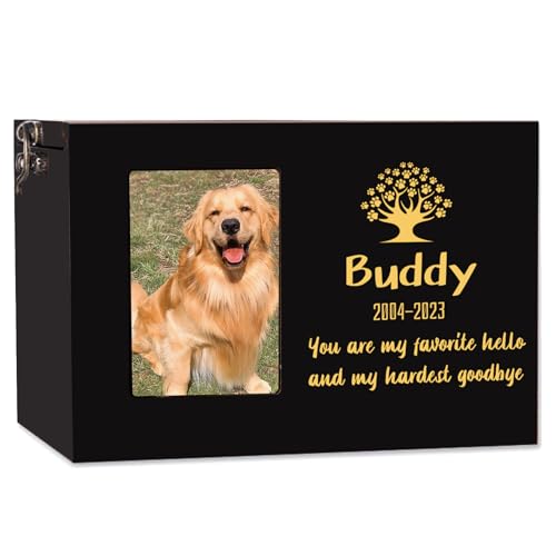 Custom Wooden Pet Urn for Dogs - Personalized Ashes Keepsake with Photo Frame | Memorial Gift for Pet Loss