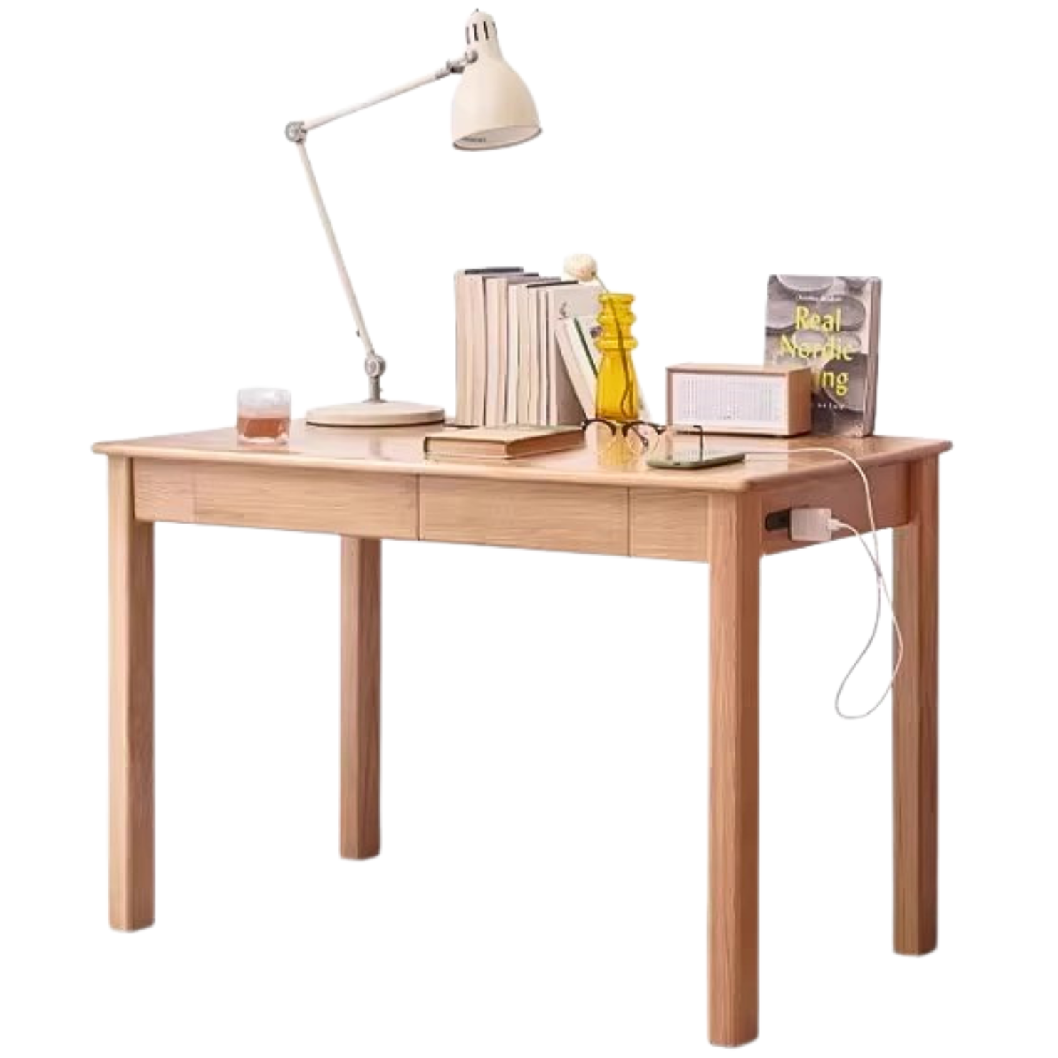 Premium Solid Oak & Ash Wood USB Office Desk - Modern Home & Workspace Furniture for Productivity & Organization | Perfect for Remote Work, Study & Office Setup