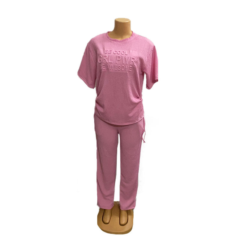 Women's Solid Color Casual Two-Piece Outfit - Comfortable Pants & Short Sleeve Top Set for Summer, Work, Travel & Daily Wear