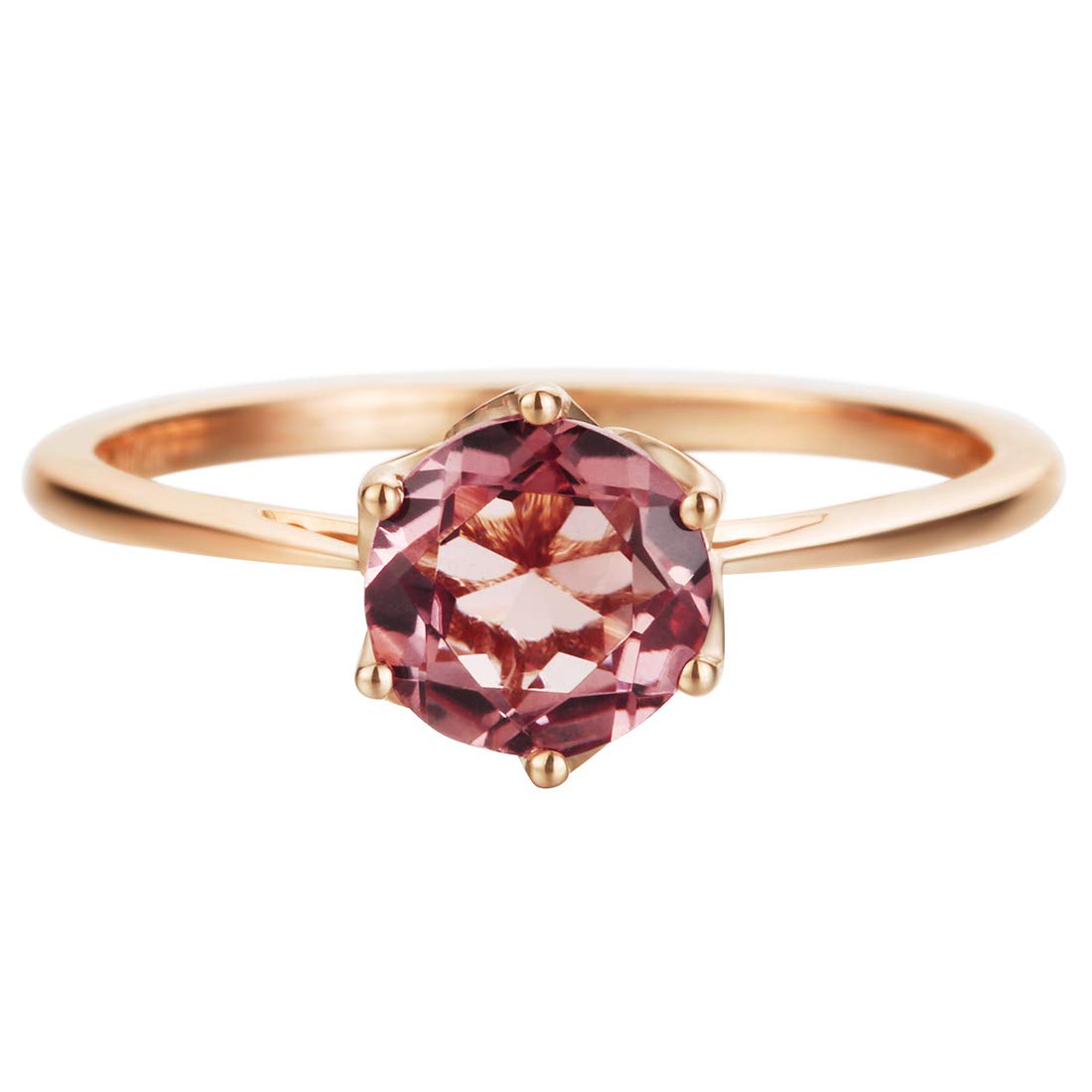 AGVANA 14K Solid Rose Gold 0.85Ct Genuine Pink Tourmaline Promise Ring for Women - October Birthstone Engagement Ring, Fine Jewelry for Anniversary, Birthday, Mother's Day - Perfect Gift for Wife, Mom, Lover - Size 5-8 - Ideal for Proposals, Weddings & Special Occasions