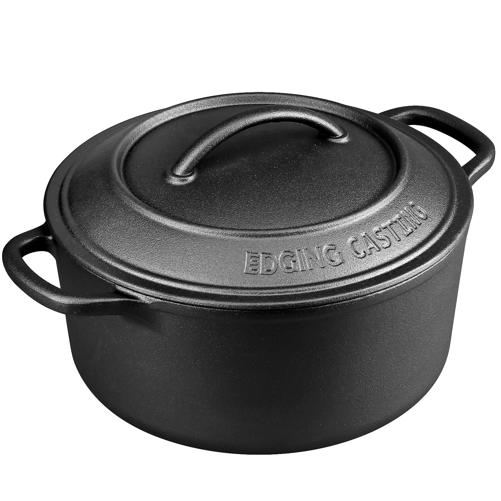 Pre-Seasoned Cast Iron Dutch Oven with Lid - 5 Quart Round Enameled Pot for Sourdough Bread Baking, Camping & Outdoor Cooking - Dual Handles, Black