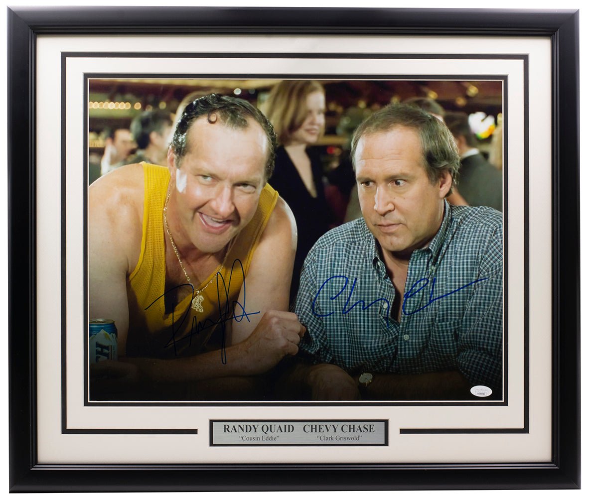 Authentic Chevy Chase & Randy Quaid Signed 16x20 Framed Vegas Vacation Movie Photo with JSA COA - Perfect for Movie Memorabilia Collectors & Home Theater Decor